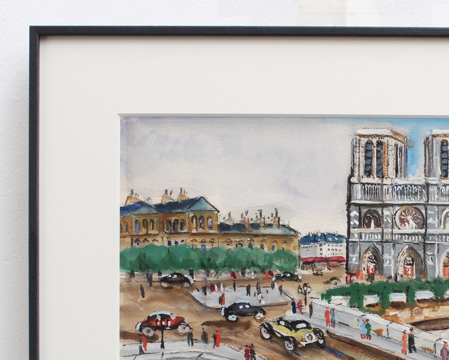 Notre Dame de Paris - Gris Figurative Art par Lucien Génin