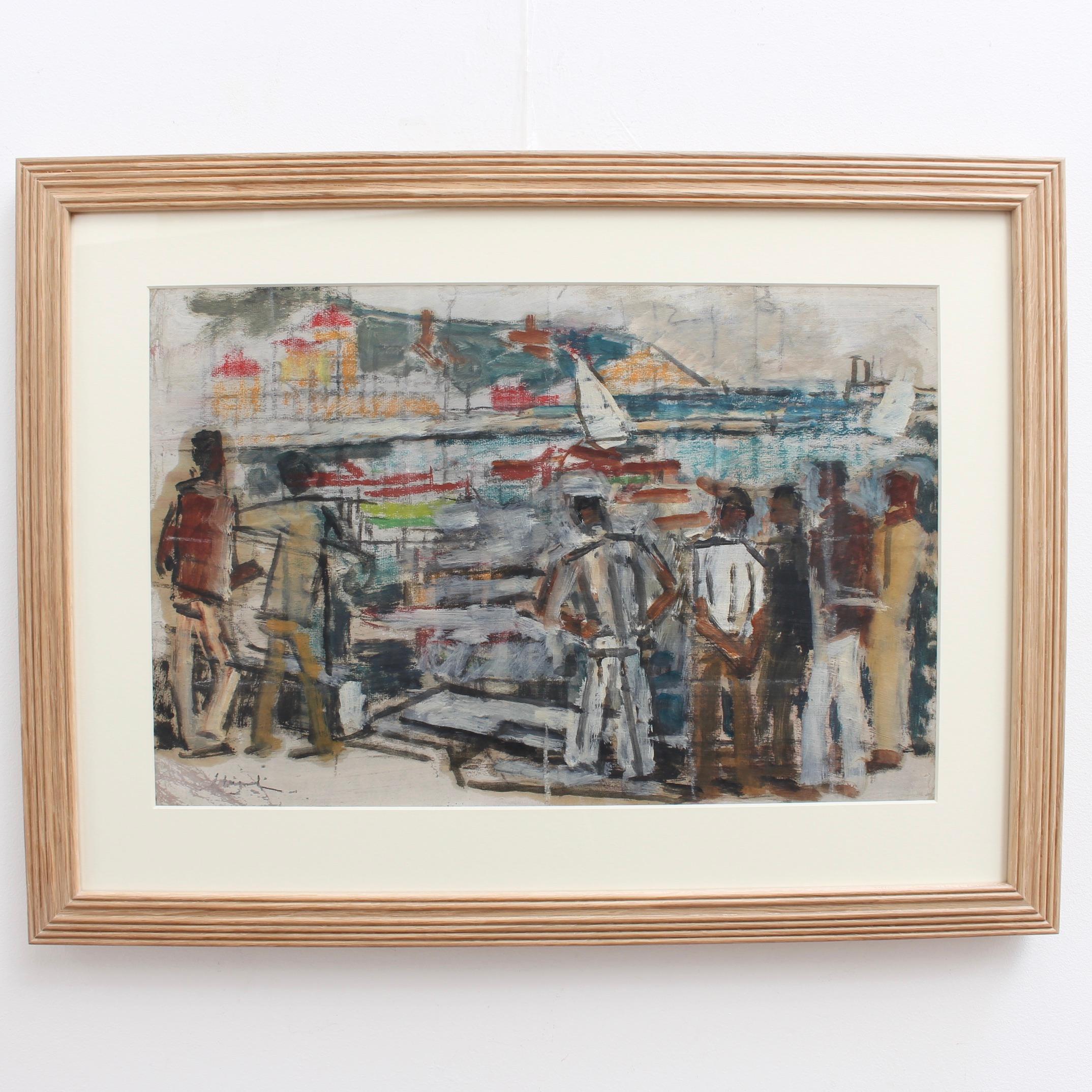 Marins dans le port de Nice - Expressionniste Mixed Media Art par Alfred Salvignol