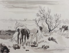 Caballos al borde del estanque