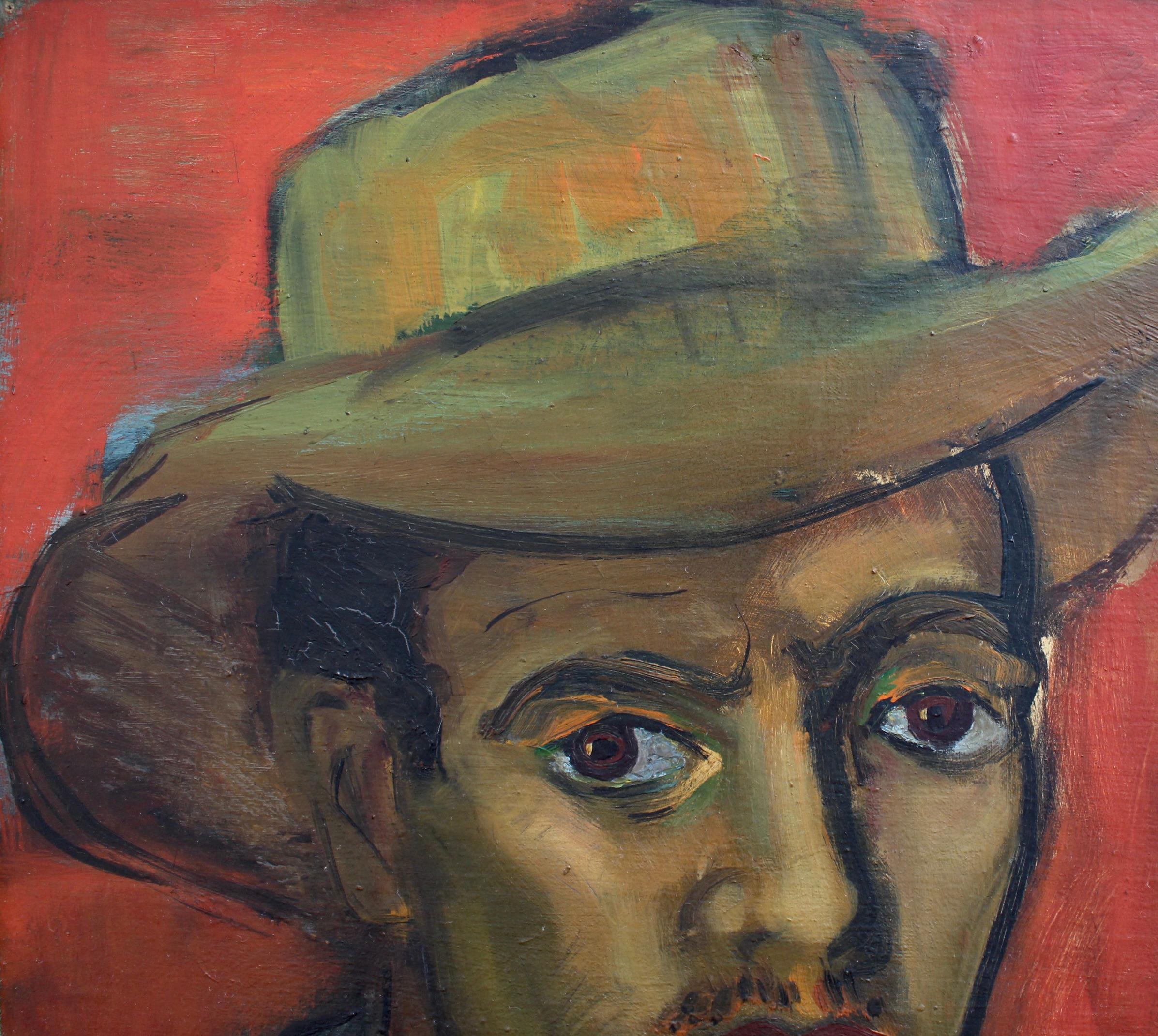 'Le Gardian', oil on canvas, by Jacqueline Padovani (circa 1950s-60s). Although this young hatted man looks as though he’s just swaggered out of the wild west with his wide-brimmed hat, we cannot call him a cowboy. That's an American term. This