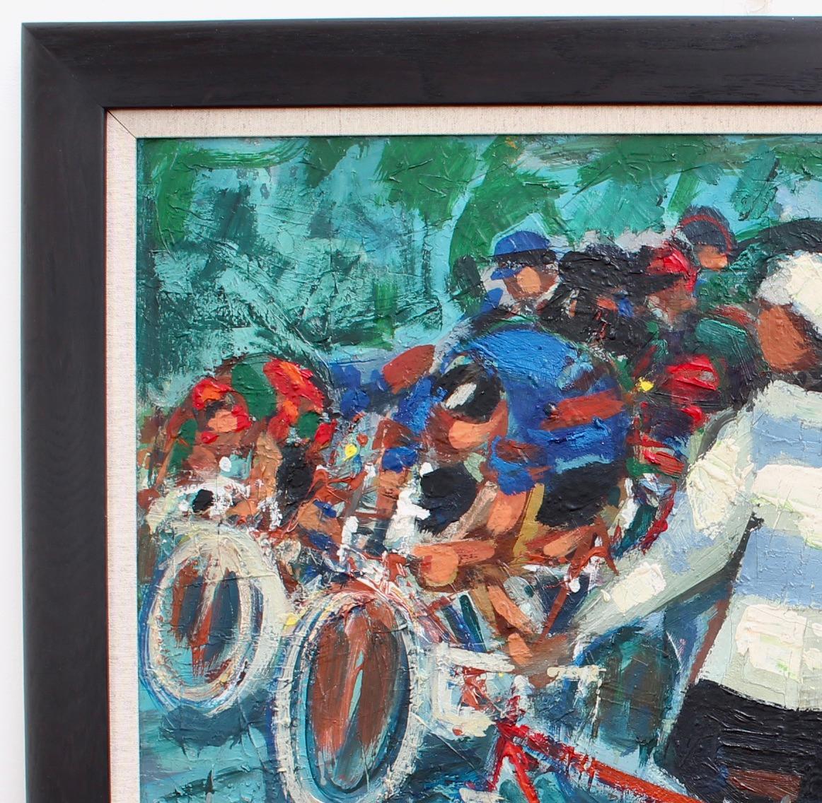 The Cyclists - Gray Figurative Painting by Pierre Gaillardot