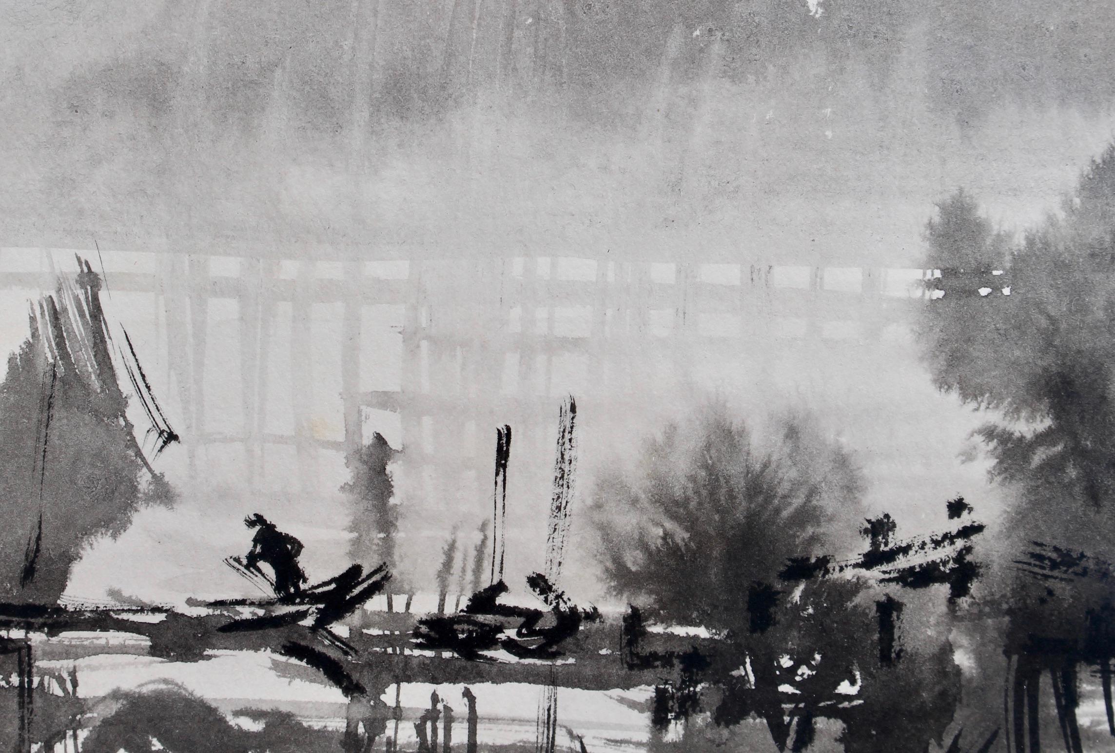 'Raining in Formosa on the Tamsui River' by Ran In-Ting (Lan Yinding, 藍蔭鼎) For Sale 5