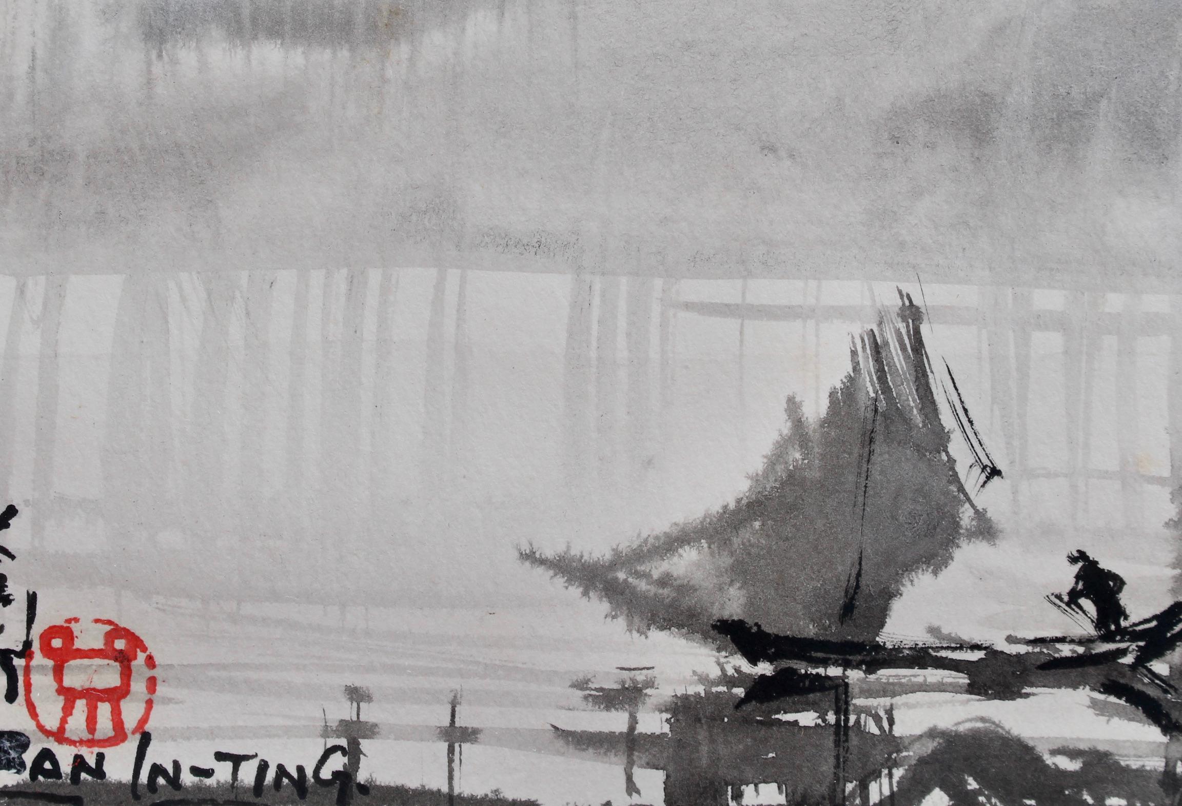 'Raining in Formosa on the Tamsui River' by Ran In-Ting (Lan Yinding, 藍蔭鼎) For Sale 6