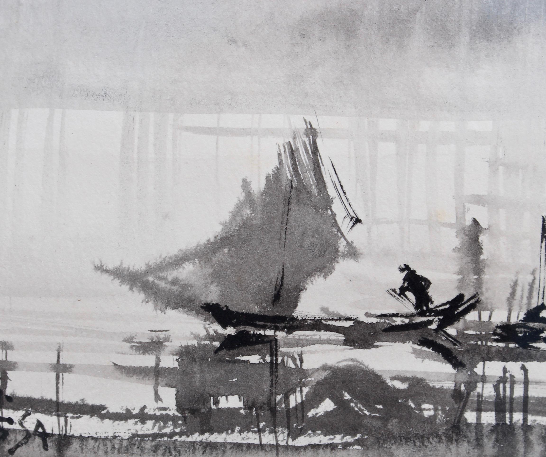 'Raining in Formosa on the Tamsui River' by Ran In-Ting (Lan Yinding, 藍蔭鼎) For Sale 7
