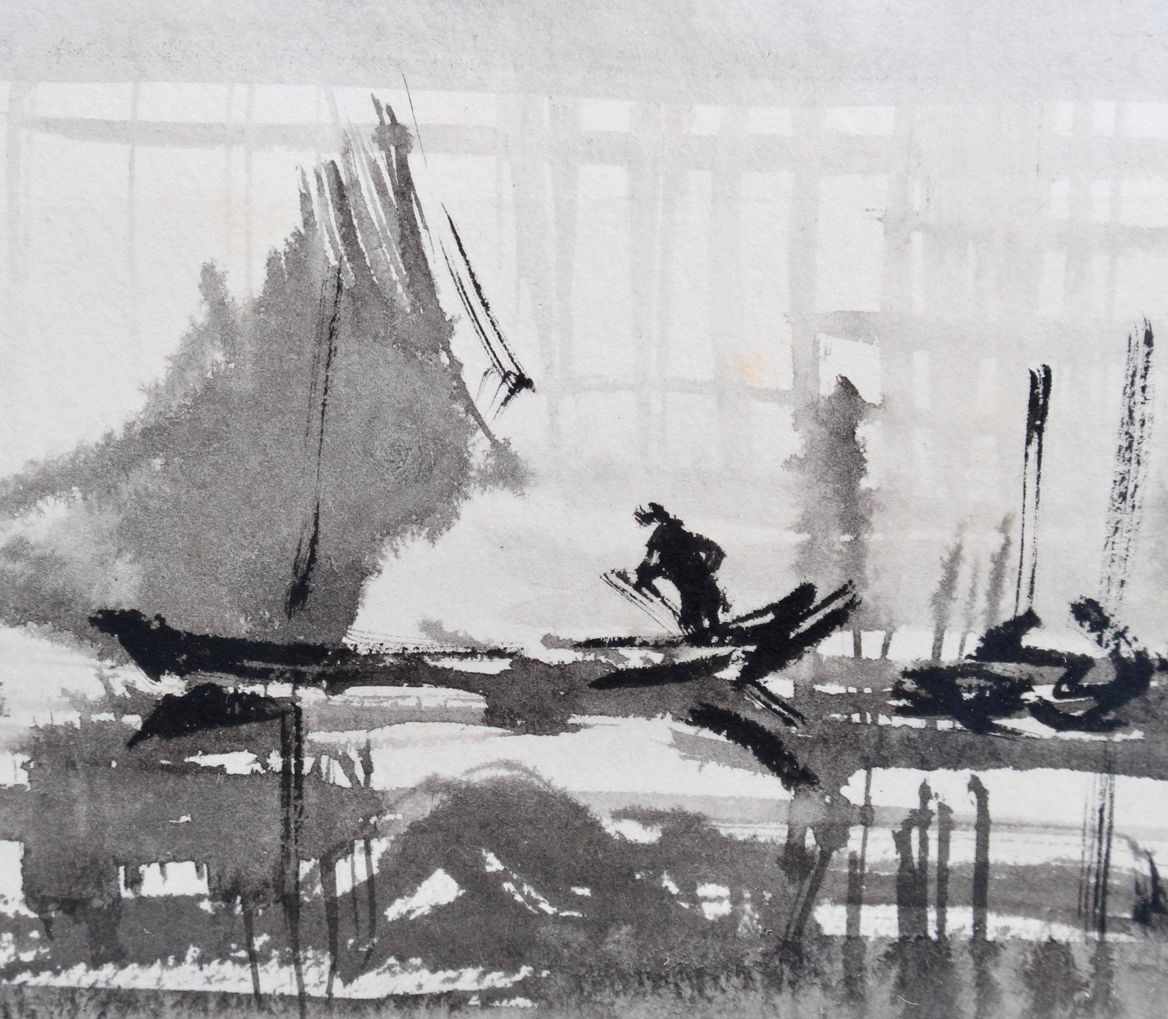 'Raining in Formosa on the Tamsui River' by Ran In-Ting (Lan Yinding, 藍蔭鼎) For Sale 9