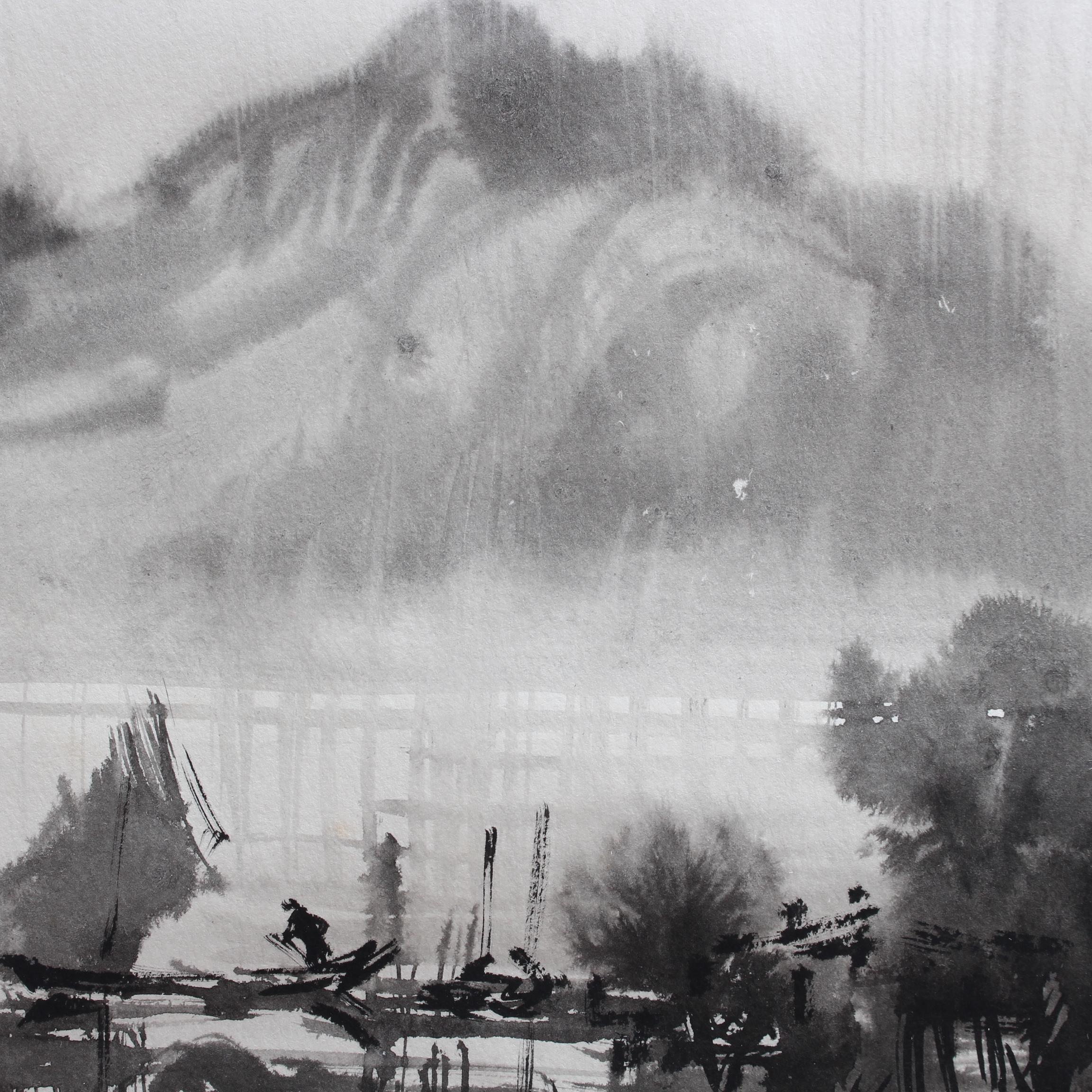 'Raining in Formosa on the Tamsui River' by Ran In-Ting (Lan Yinding, 藍蔭鼎) For Sale 13