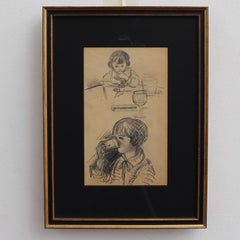 Portrait of Two Sisters, Pencil on Paper Drawing, Circa 1920s, Framed