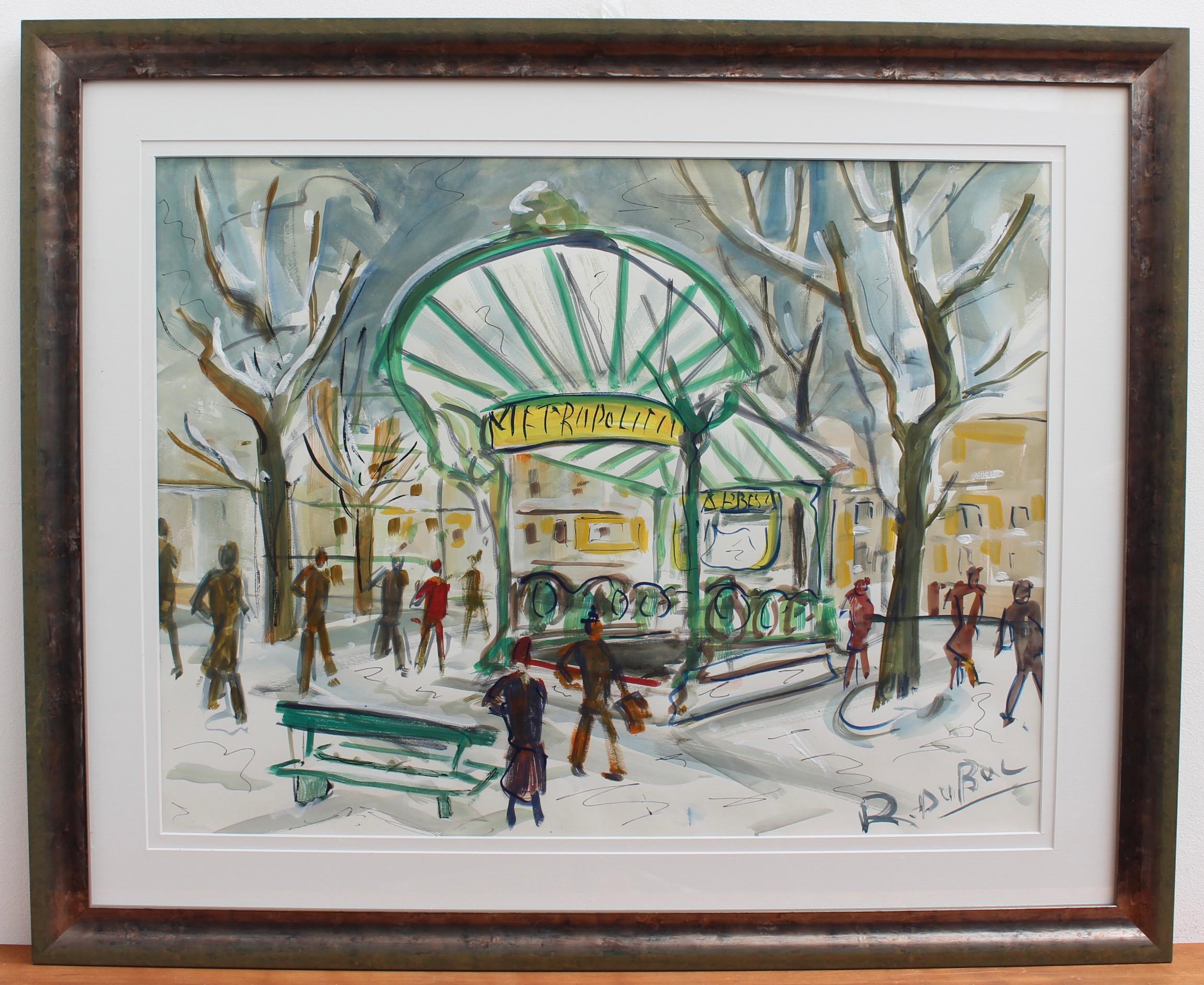 Paris Metro Station Les Abesses Montmartre - Painting by Roland DUBUC