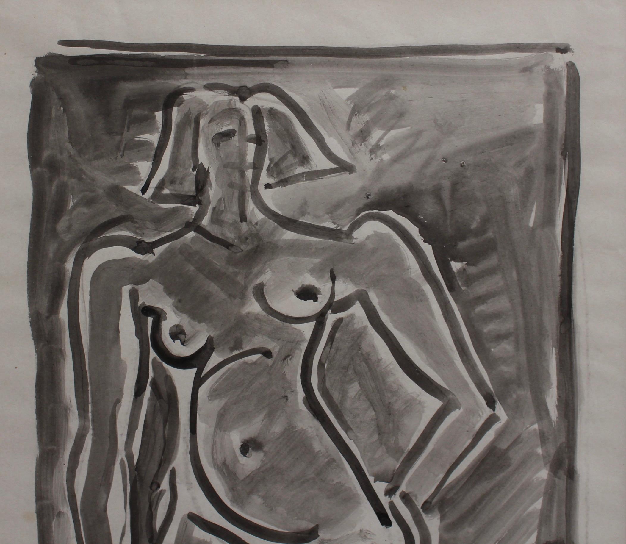 'Standing Nude', watercolour on paper, by Louis Latapie (circa 1940s). The painting was most likely completed as the artist was transitioning between his figurative phase to cubism and abstraction. In many ways it bears resemblance to a