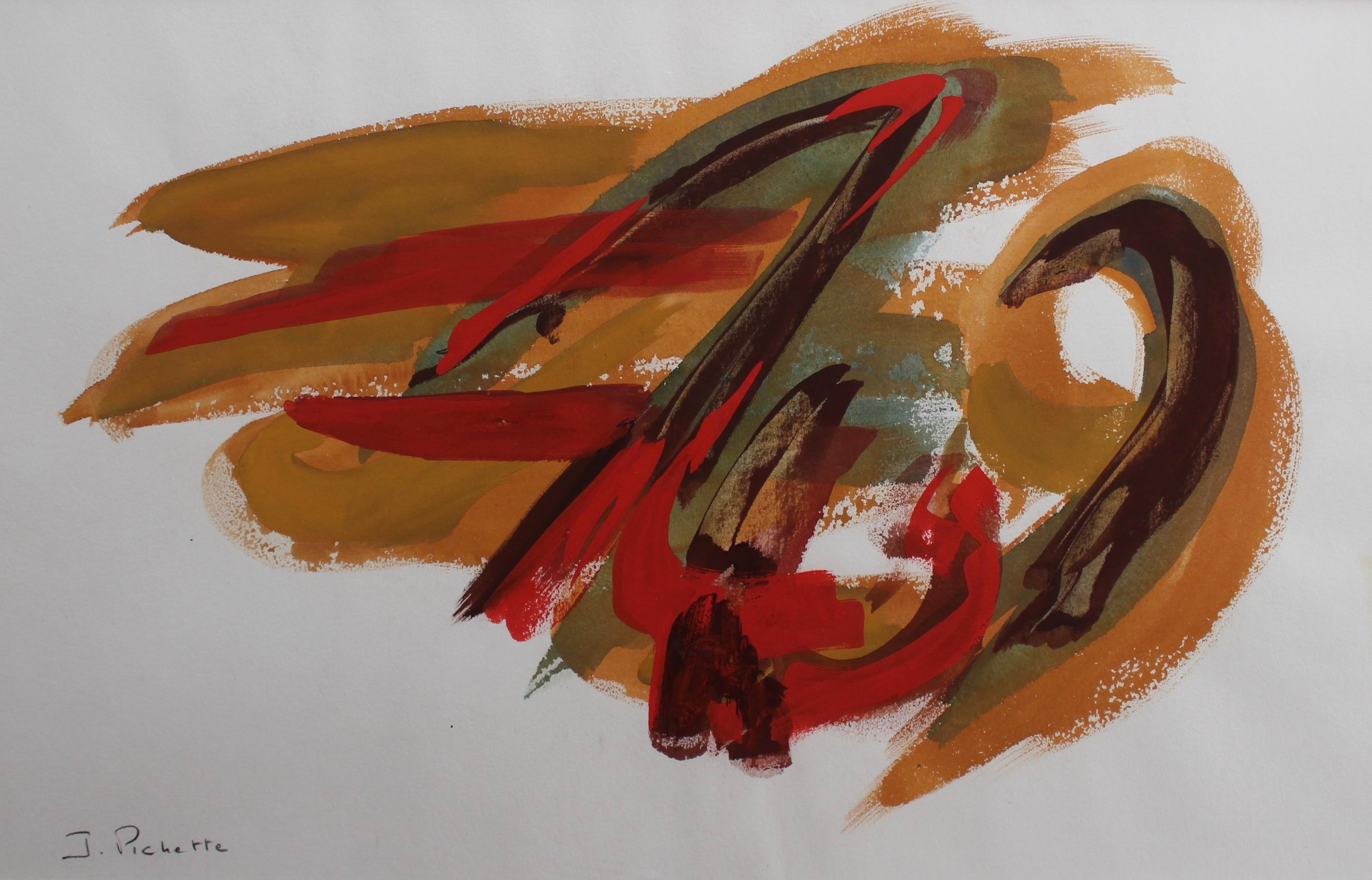 James Pichette Abstract Drawing - Composition in Orange and Red