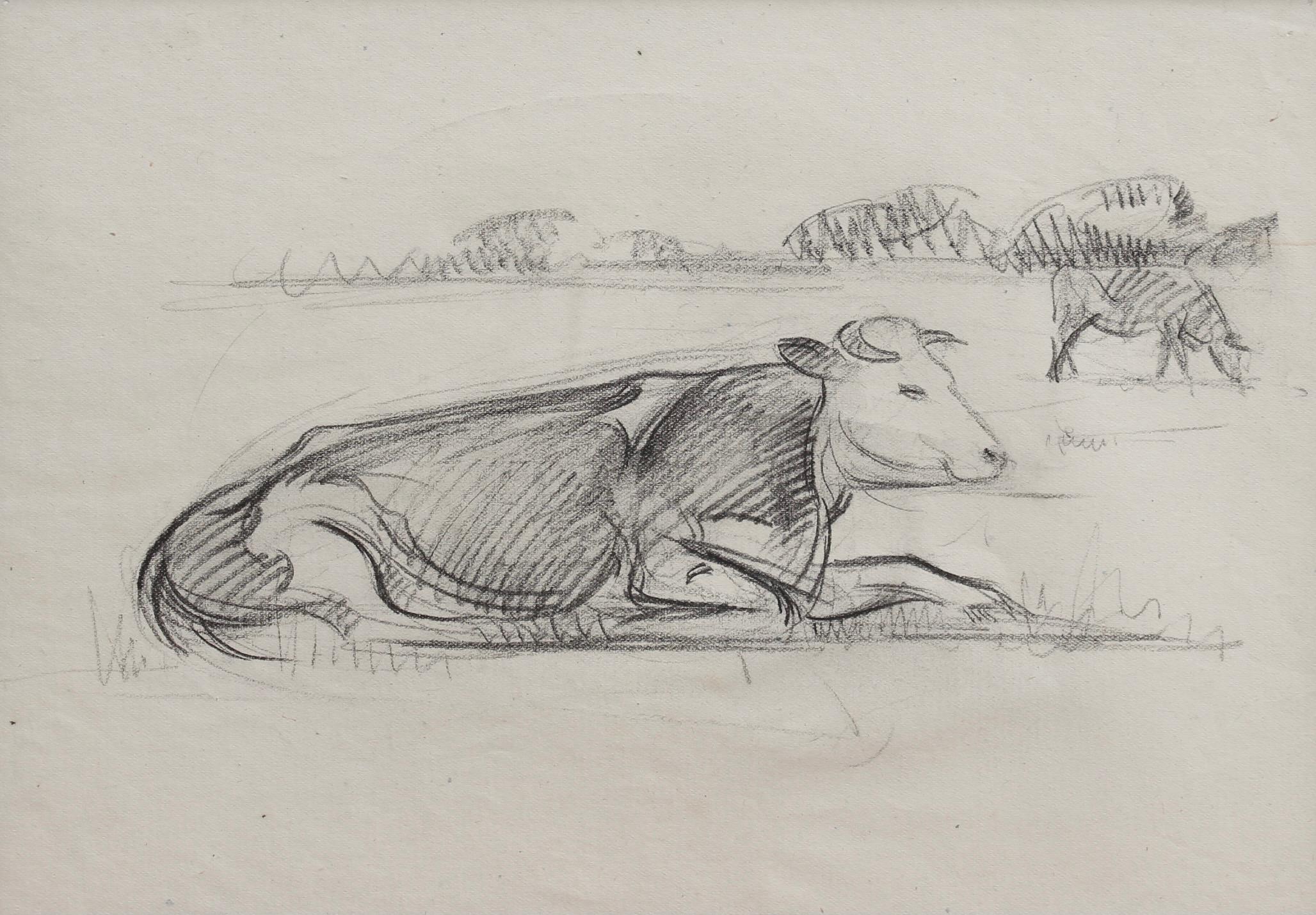 Guillaume Dulac Figurative Art - Portrait of a Bull in a Field