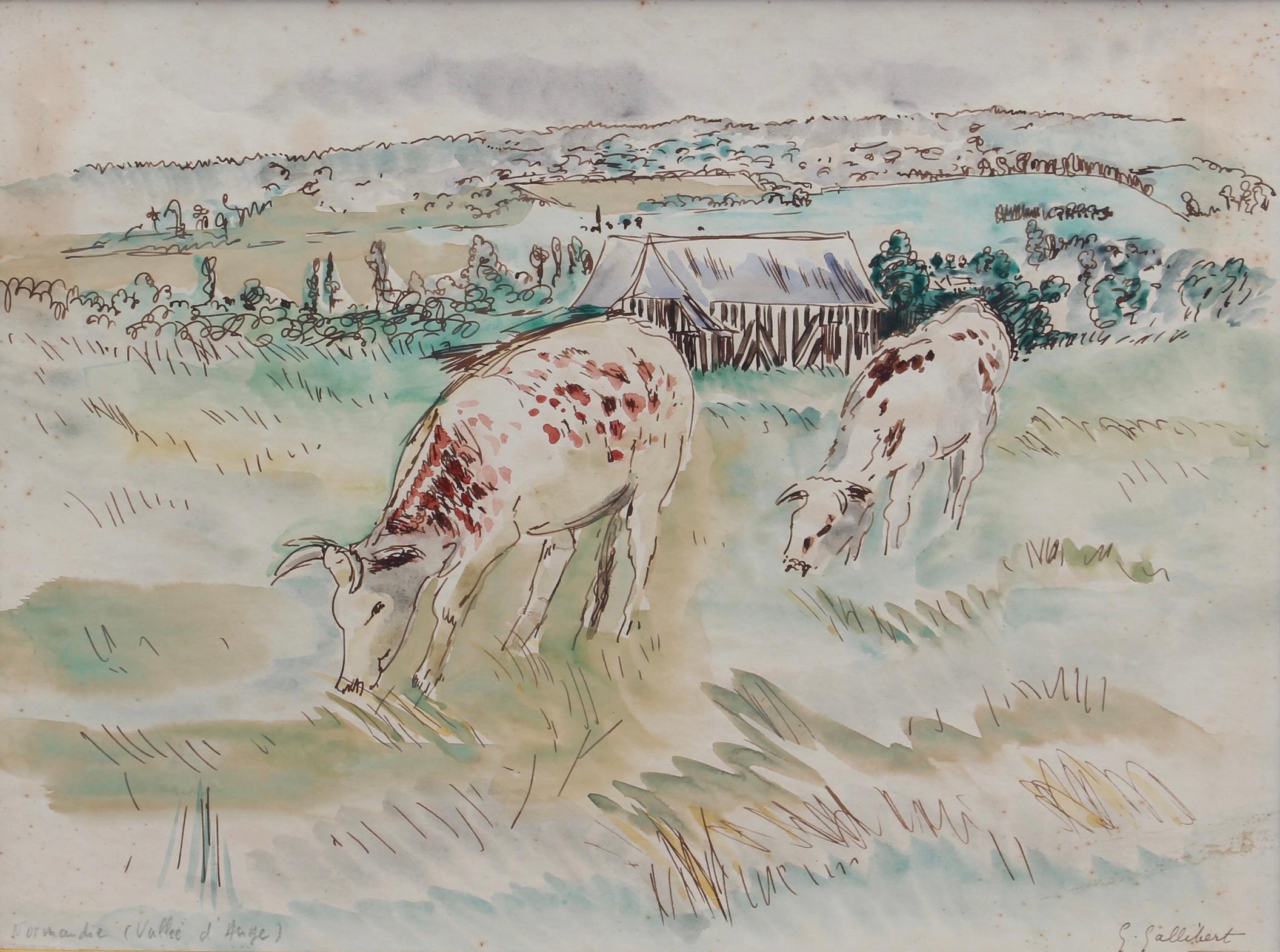 Genevieve Gallibert Landscape Art – Grazing Cattle in der Normandie