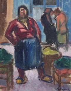 Französisches Vintage-Gemälde „Der Marktverkäufer in Nizza“ in Gouache