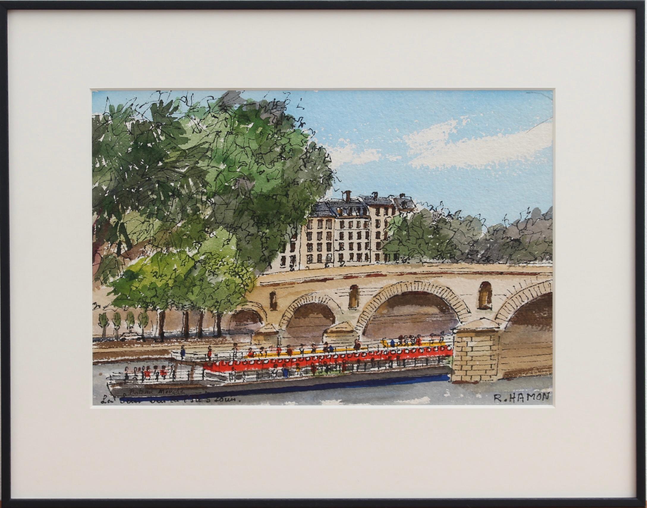 Roland Hamon Figurative Art - 'The Pont Marie and Bateau Mouche' in Paris