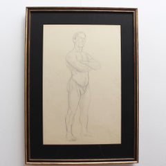 Antique Muscular Man Pencil Drawing by Bernard Sleigh RBSA (circa 1900-1920)