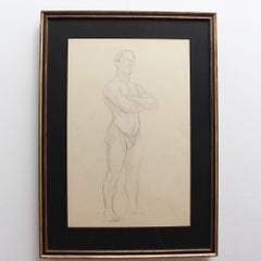 Homme musclé Dessin au crayon de Bernard Sleigh RBSA (vers 1900-1920)