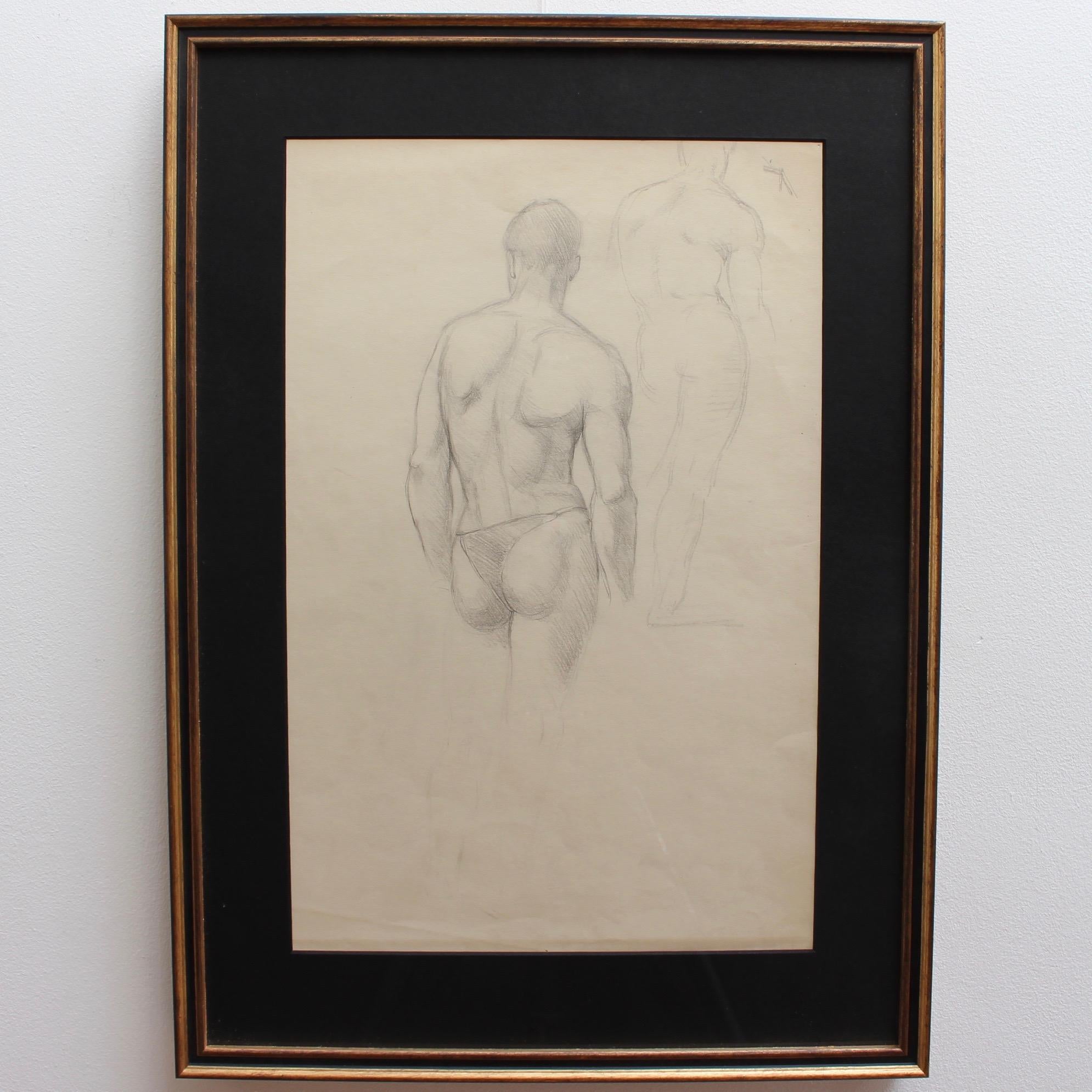 Male Nude Pencil Drawing by Bernard Sleigh RBSA (circa 1900-1920) - Art by Bernard Sleigh, RBSA 