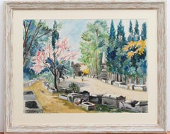 Vintage 'Les Alyscamps Arles' by Yves Brayer, Large Watercolour Painting