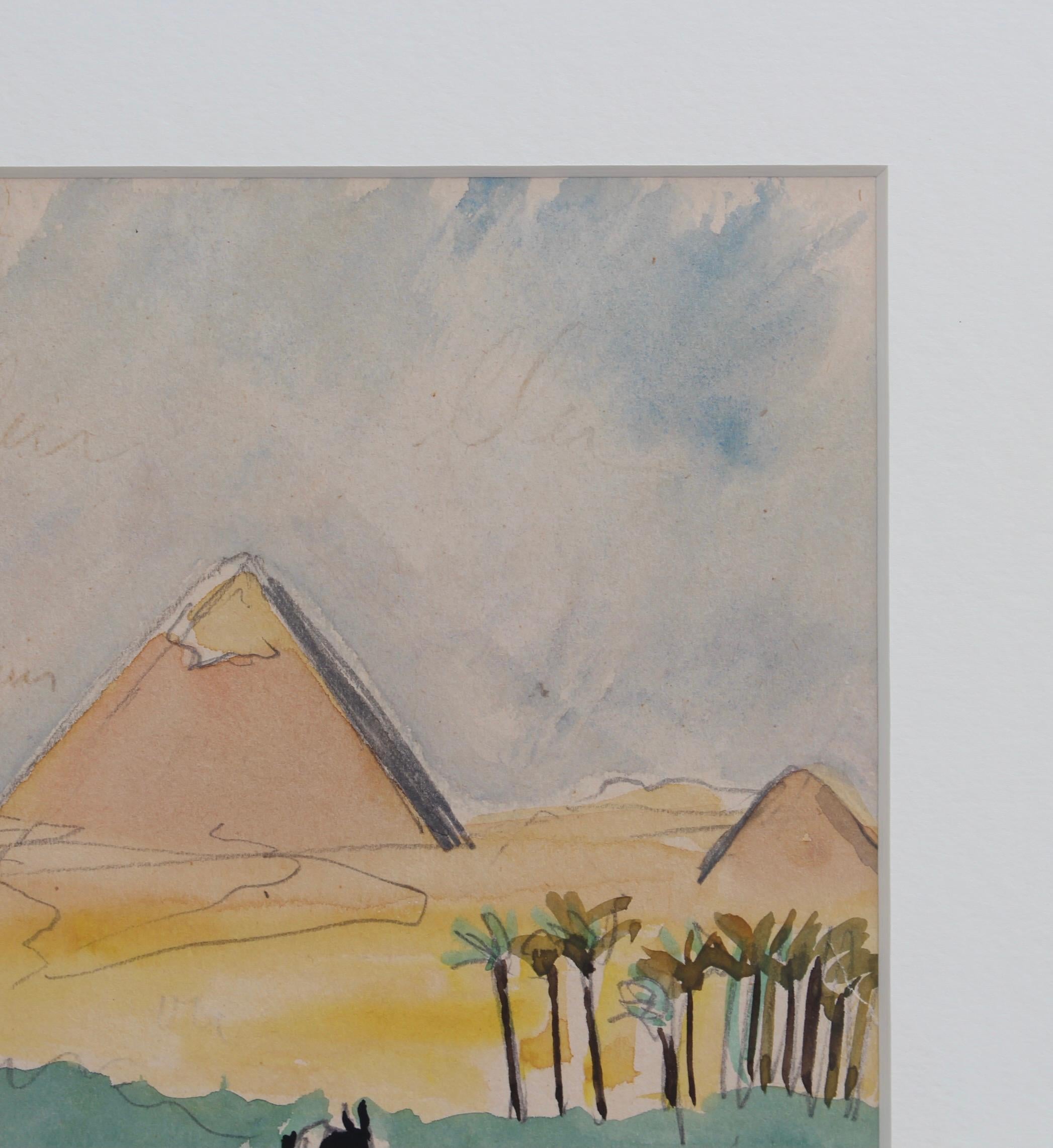 'The Pyramids of Giza', watercolour and pencil on art paper, by Yves Brayer (1966). The artist explored and painted the world during his extensive travels after the war. He spent time in Italy, Spain, Russia, Turkey, Japan, Mexico, the United States