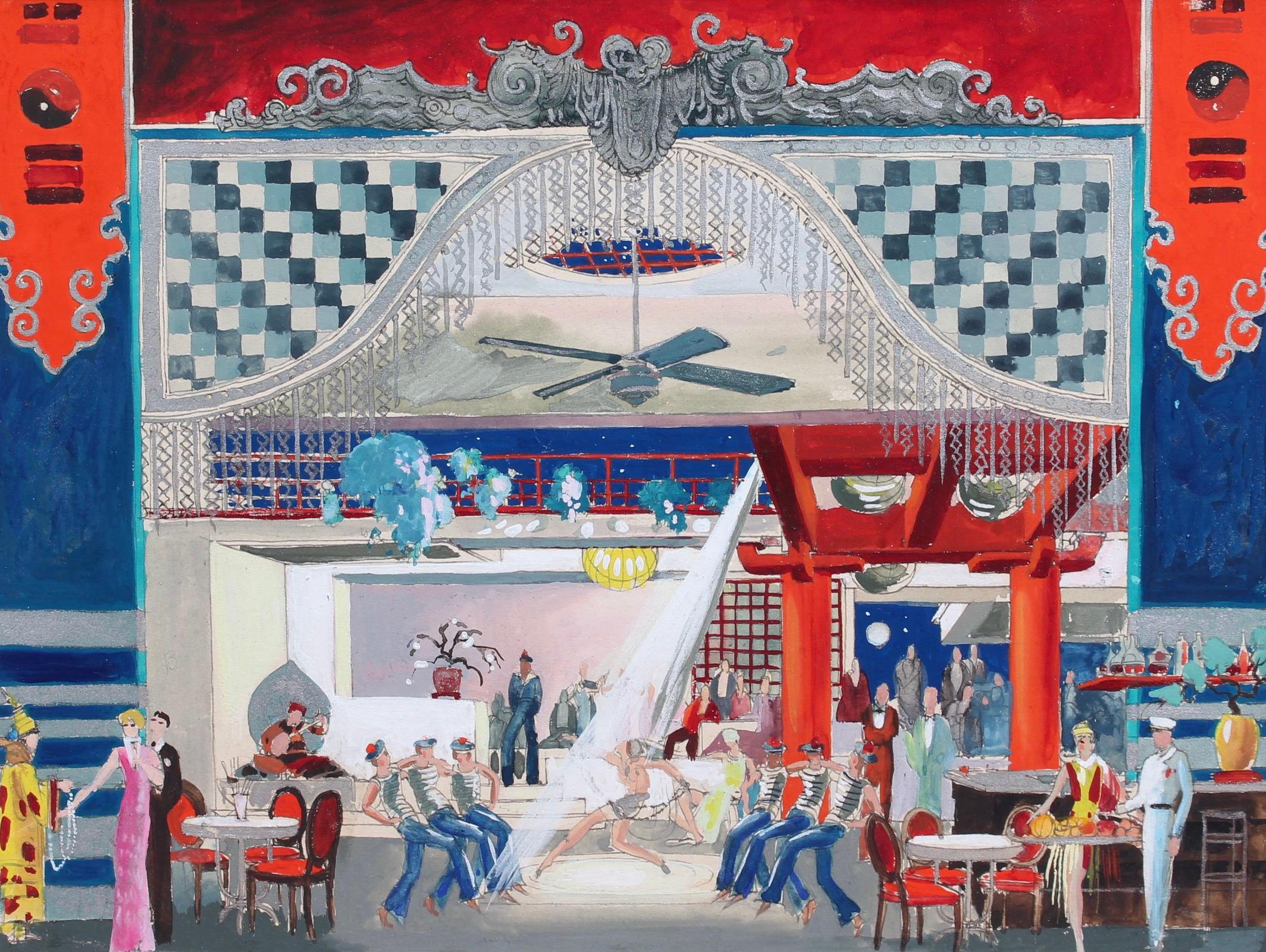 Unknown Figurative Painting - 'Cabaret in an Asian Banquet Hall', French School