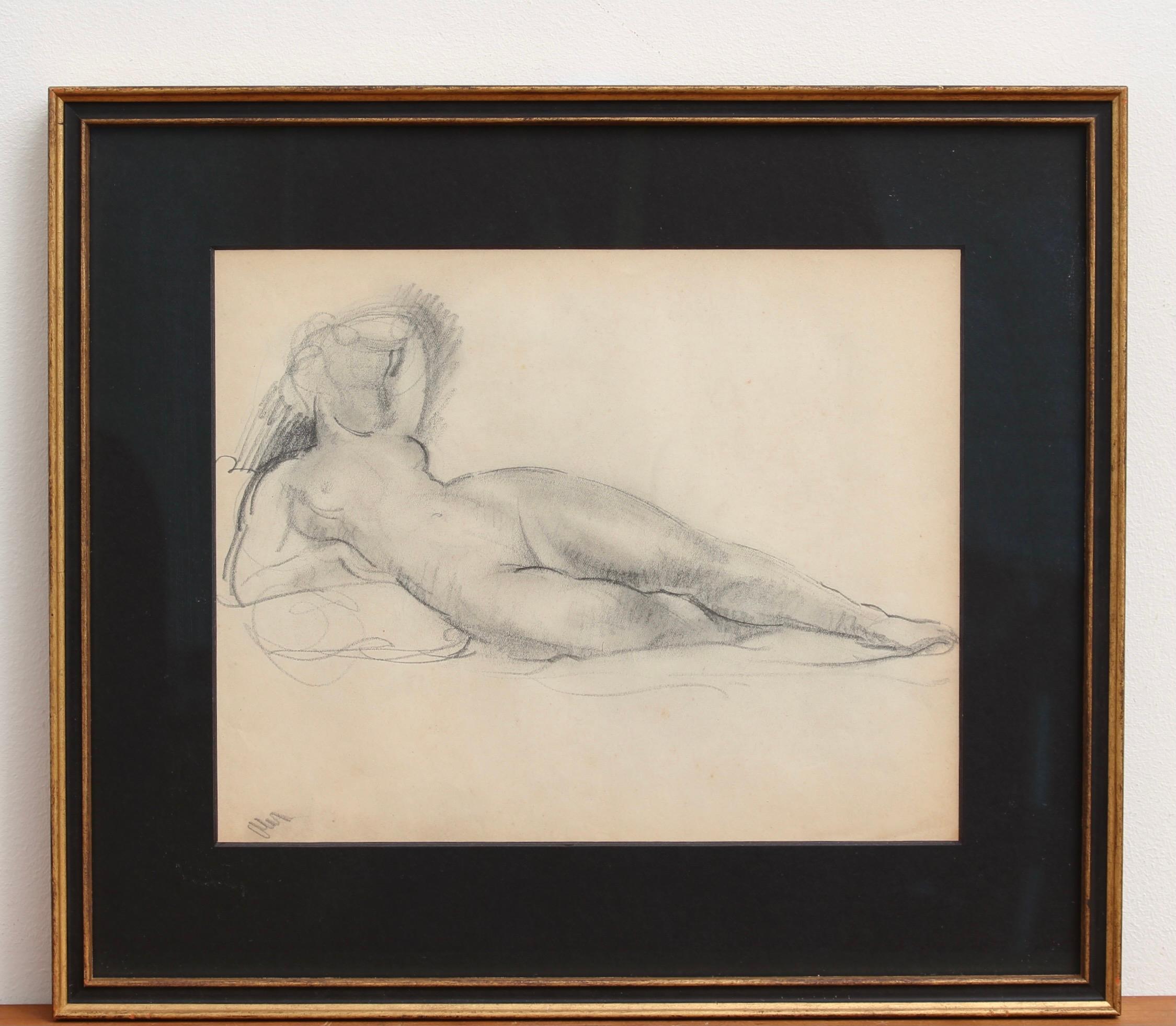 'Portrait of Reclining Nude', pencil on paper, by French artist, Guillaume Dulac (circa 1920s). An artist known for his exquisite drawings - many are sketches for his larger oil paintings or other works - this piece is compelling because its image
