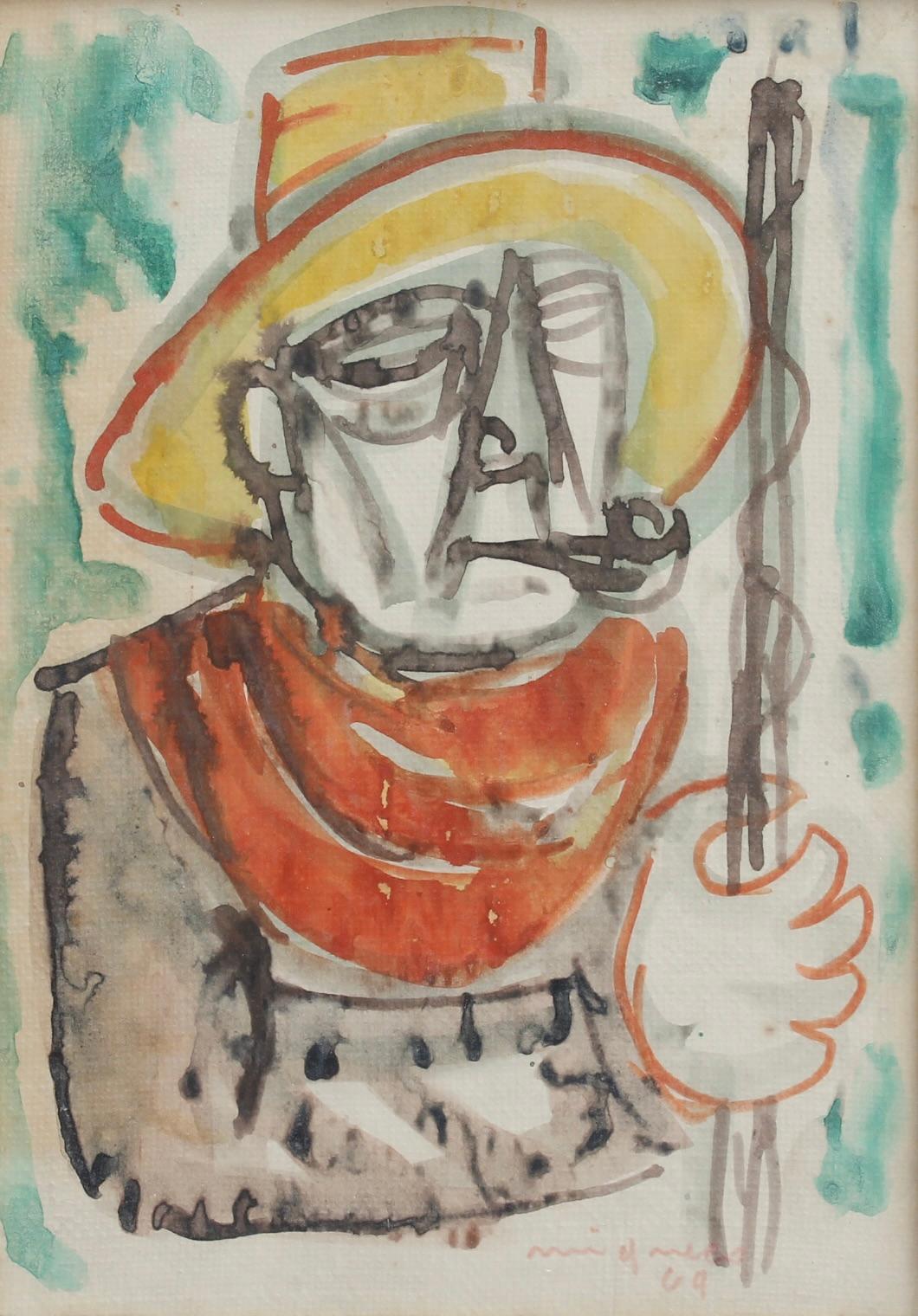 Tuscan Man Smoking a Pipe - Painting by Giuseppe Migneco