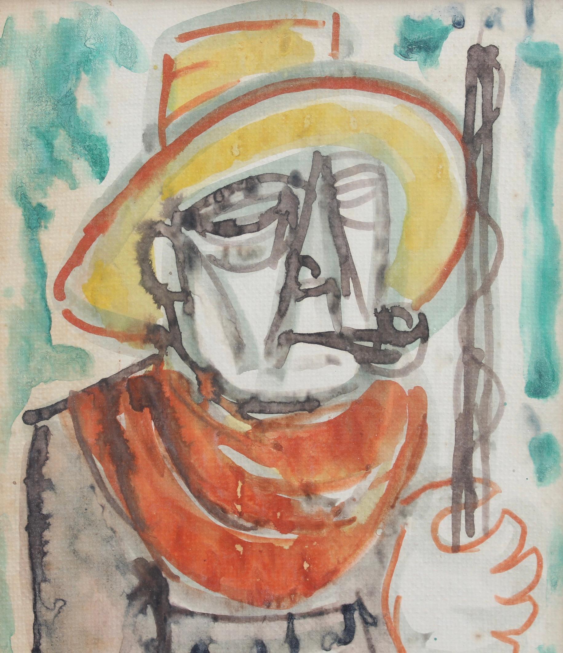 'Tuscan Man Smoking a Pipe', watercolour on art paper, by Giuseppe Migneco (1969). Such a delightful, colourful depiction of a rural Tuscan man with broad brimmed hat, staff and pipe; there is something of Picasso in this depiction (and perhaps