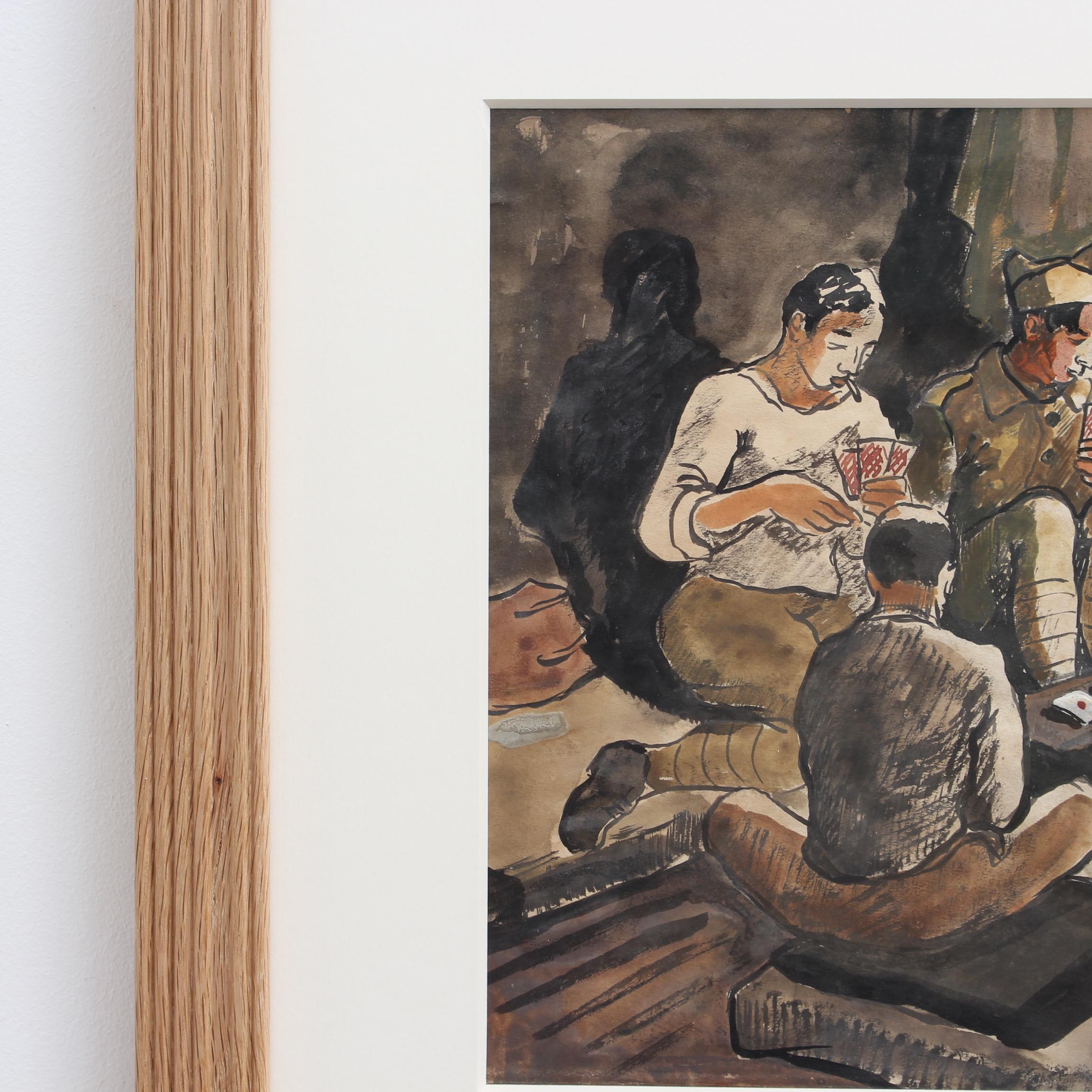 'Soldiers Playing Cards', watercolour and gouache on art paper, by Yves Brayer (1939). Such an atmospheric image, this stunning depiction by celebrated French artist and world traveler, Yves Brayer, captures a moment of repose for soldiers playing