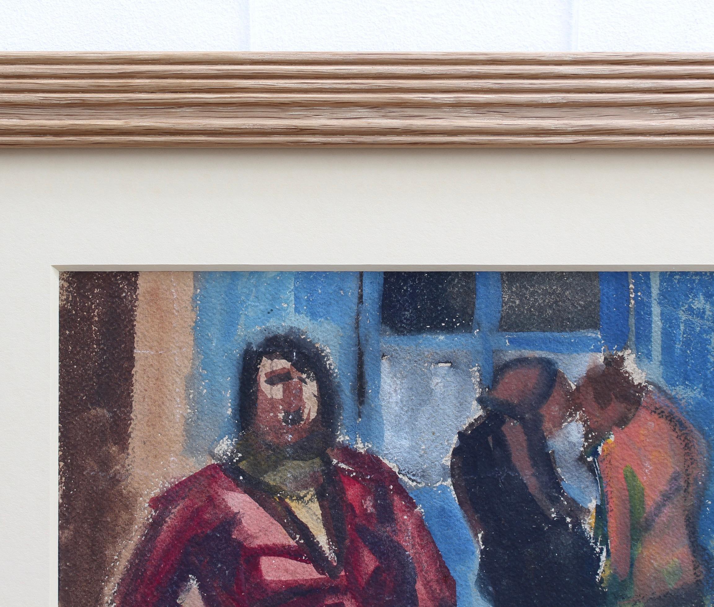« Le vendeur de marché à Nice » - Peinture à la gouache vintage française en vente 1