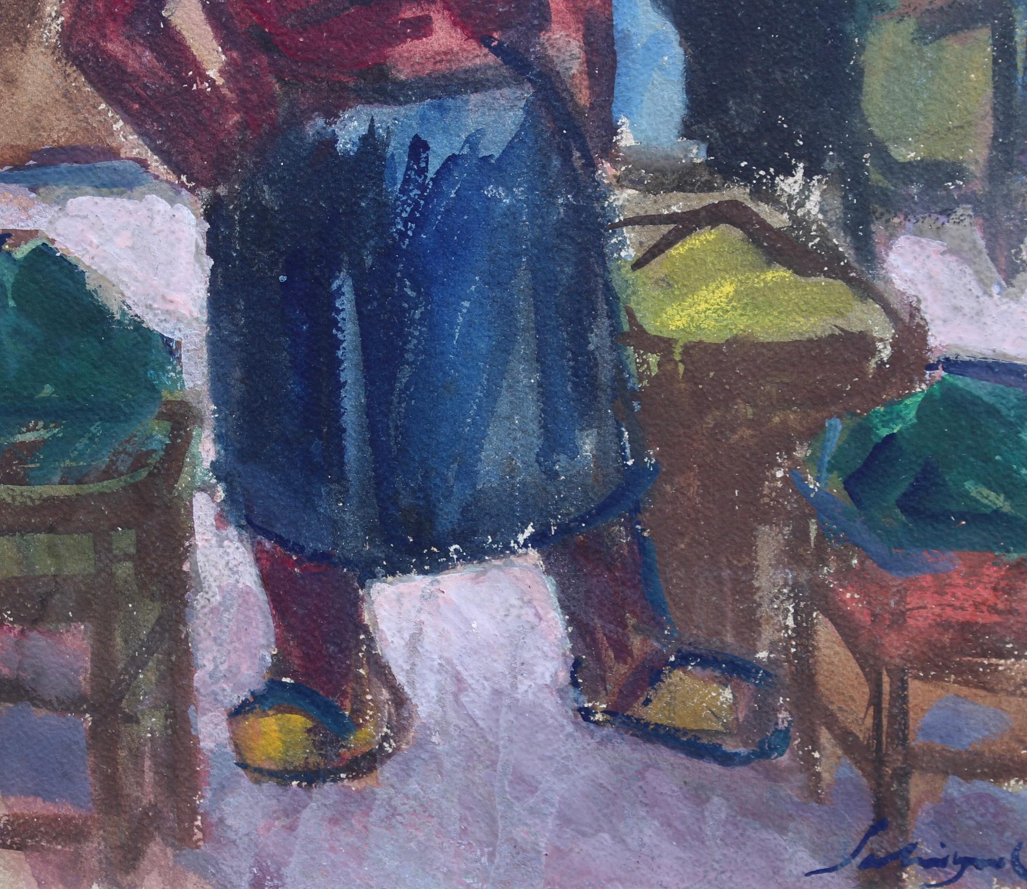 Französisches Vintage-Gemälde „Der Marktverkäufer in Nizza“ in Gouache im Angebot 8