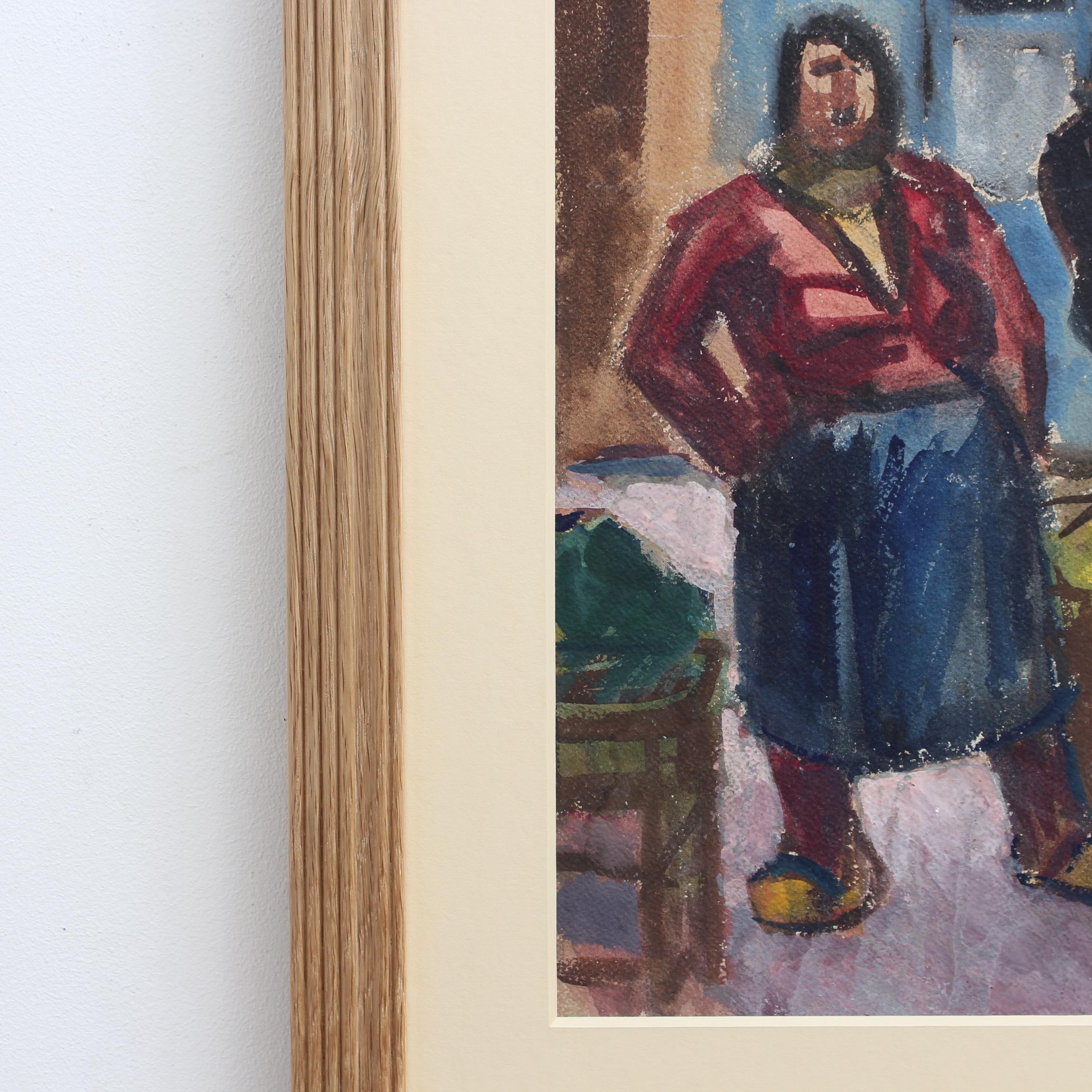 « Le vendeur de marché à Nice » - Peinture à la gouache vintage française en vente 4