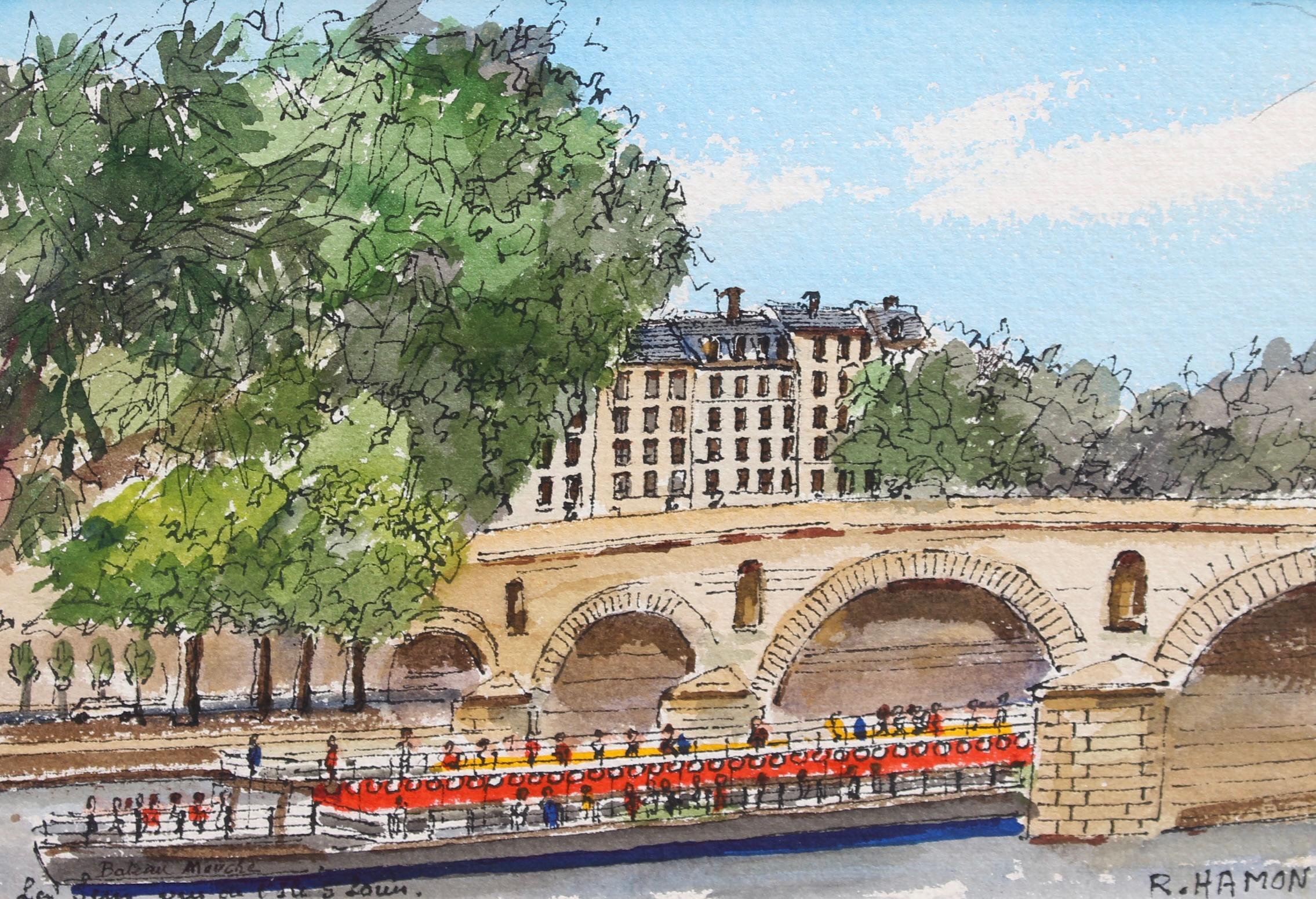 'The Pont Marie and Bateau Mouche' in Paris - Art by Roland Hamon
