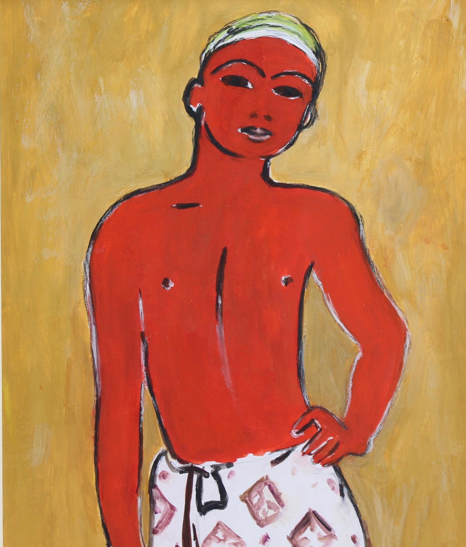 'Young Man in Sarong' by M. Prost French School  - Beige Portrait by Unknown