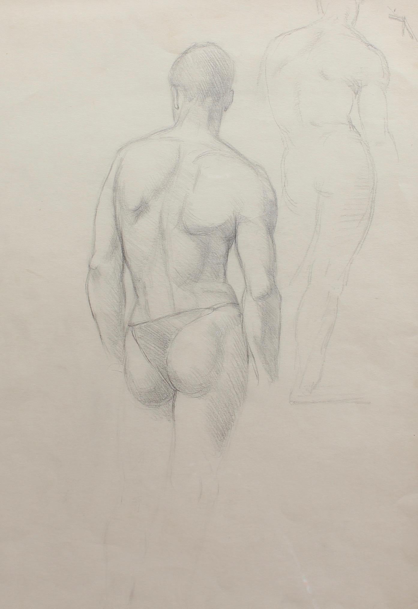 Male Nude pencil drawing on wove paper (circa 1900-1920), by Bernard Sleigh, RBSA (Provenance: from the artist's studio). An exquisite drawing which is possibly a study for a larger work planned by the artist and is, considering its age, very well