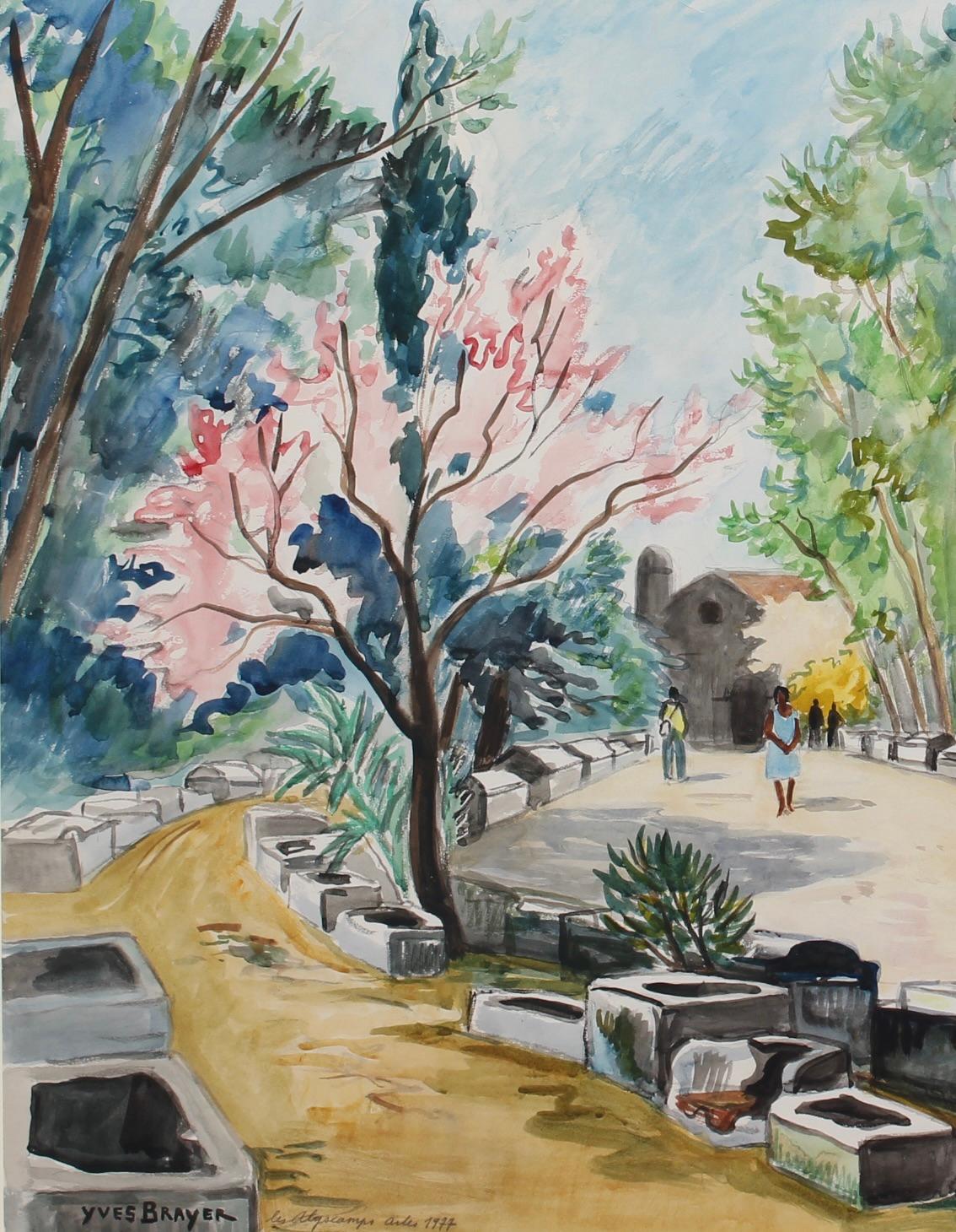 'Les Alyscamps Arles', watercolour on art paper, by Yves Brayer (1977). This term has its origins and is related to the Elysian Fields, also called Elysium, which is the final resting place of the souls of the heroic and the virtuous in Greek