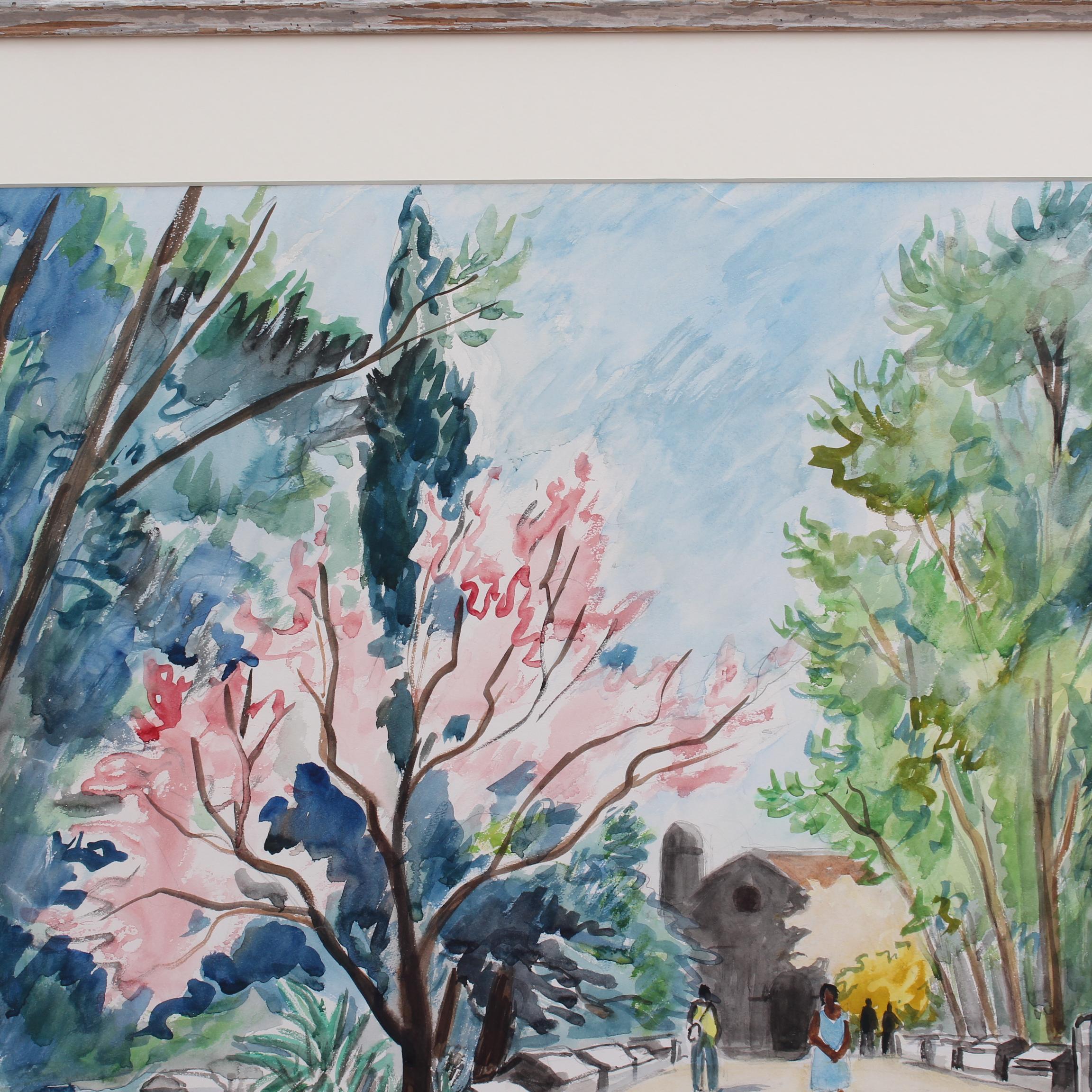 'Les Alyscamps Arles' by Yves Brayer, Large Watercolour Painting For Sale 2