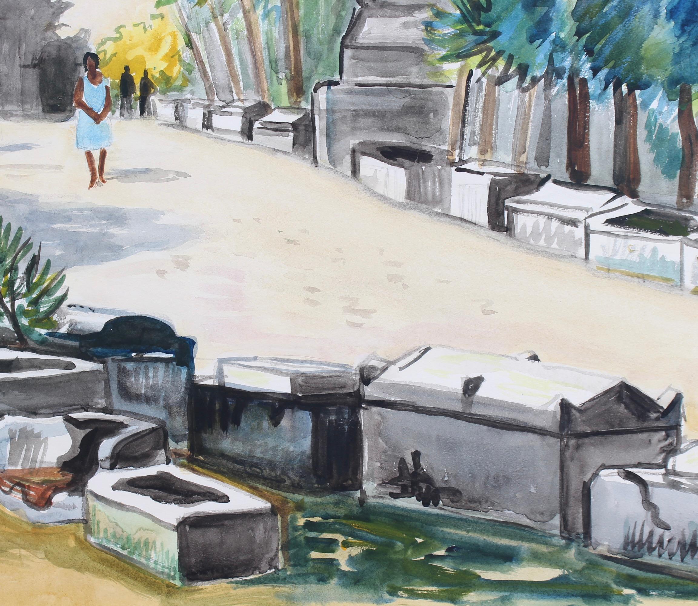 « Les Alyscamps Arles » d'Yves Brayer, grande peinture à l'aquarelle en vente 14