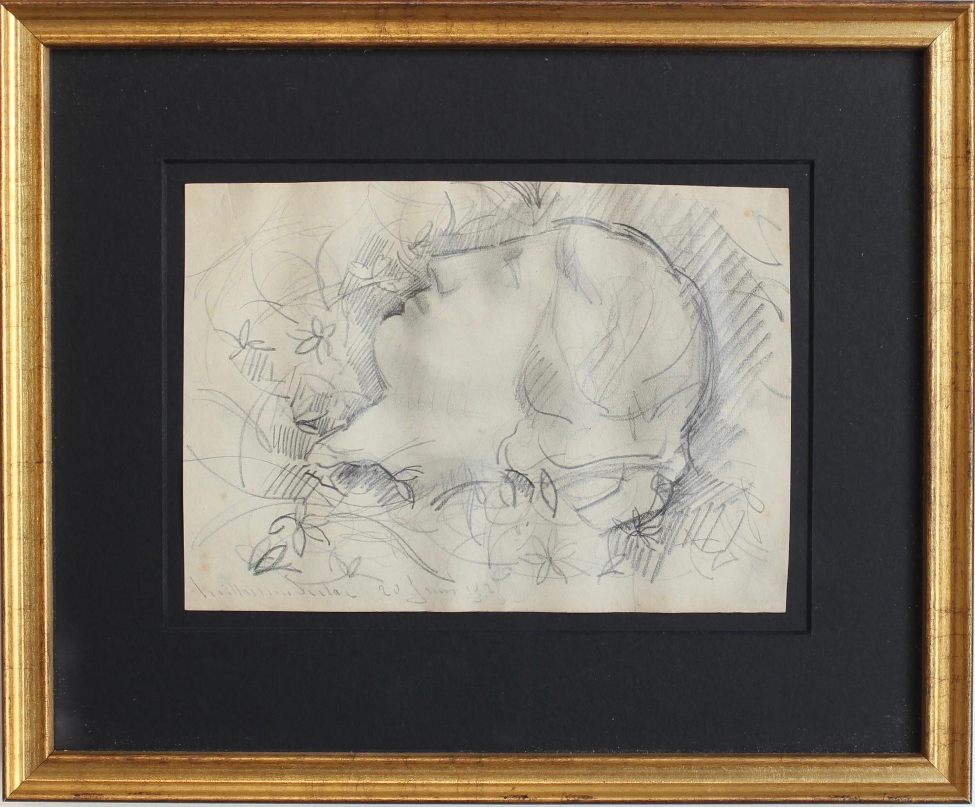 Retrato de una joven dormida, lápiz sobre papel, firmado, 1929