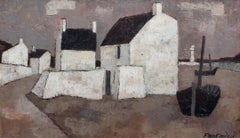 'Le Port' by Frank Milo, Mid-Century Seascape Oil Painting, Brittany France 1962