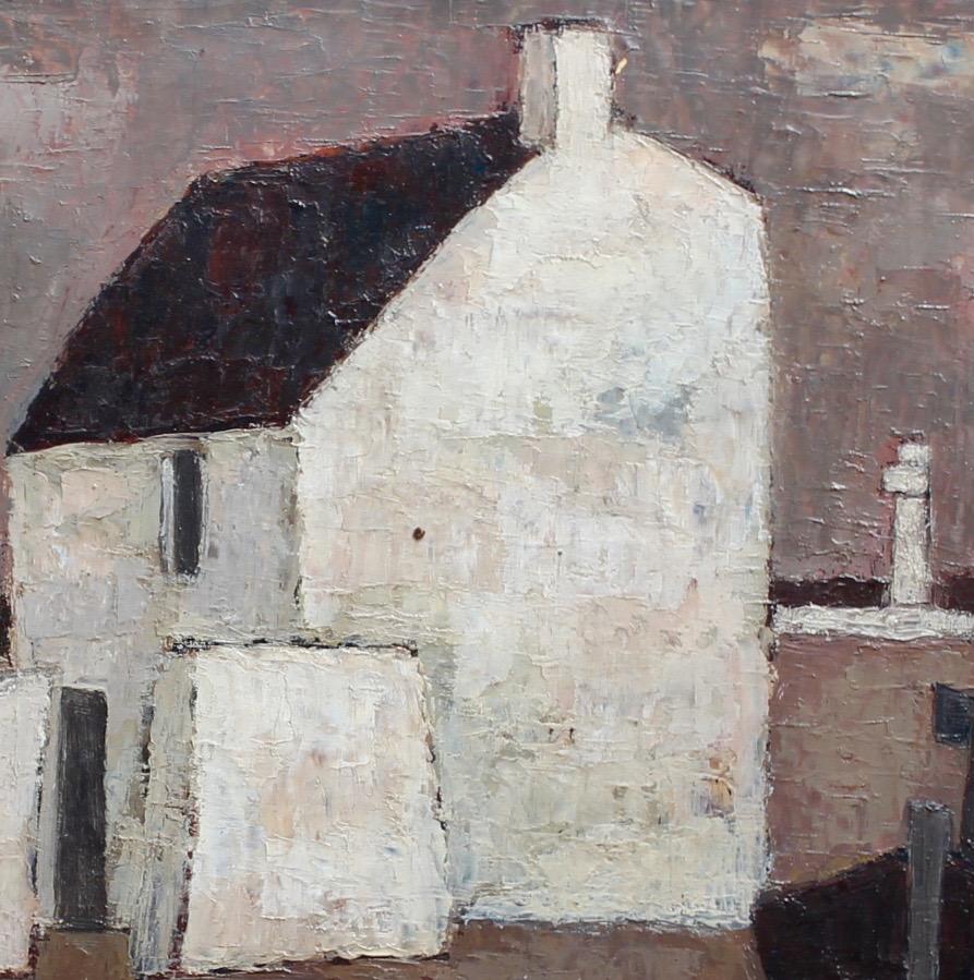 'Le Port', oil on canvas (1962) by Swiss artist, Frank Milo (1921 - 1991). Known for his seascapes in Brittany, this alluring work of art depicts whitewashed houses, a lighthouse and boats so typical of the small fishing villages and ports that dot