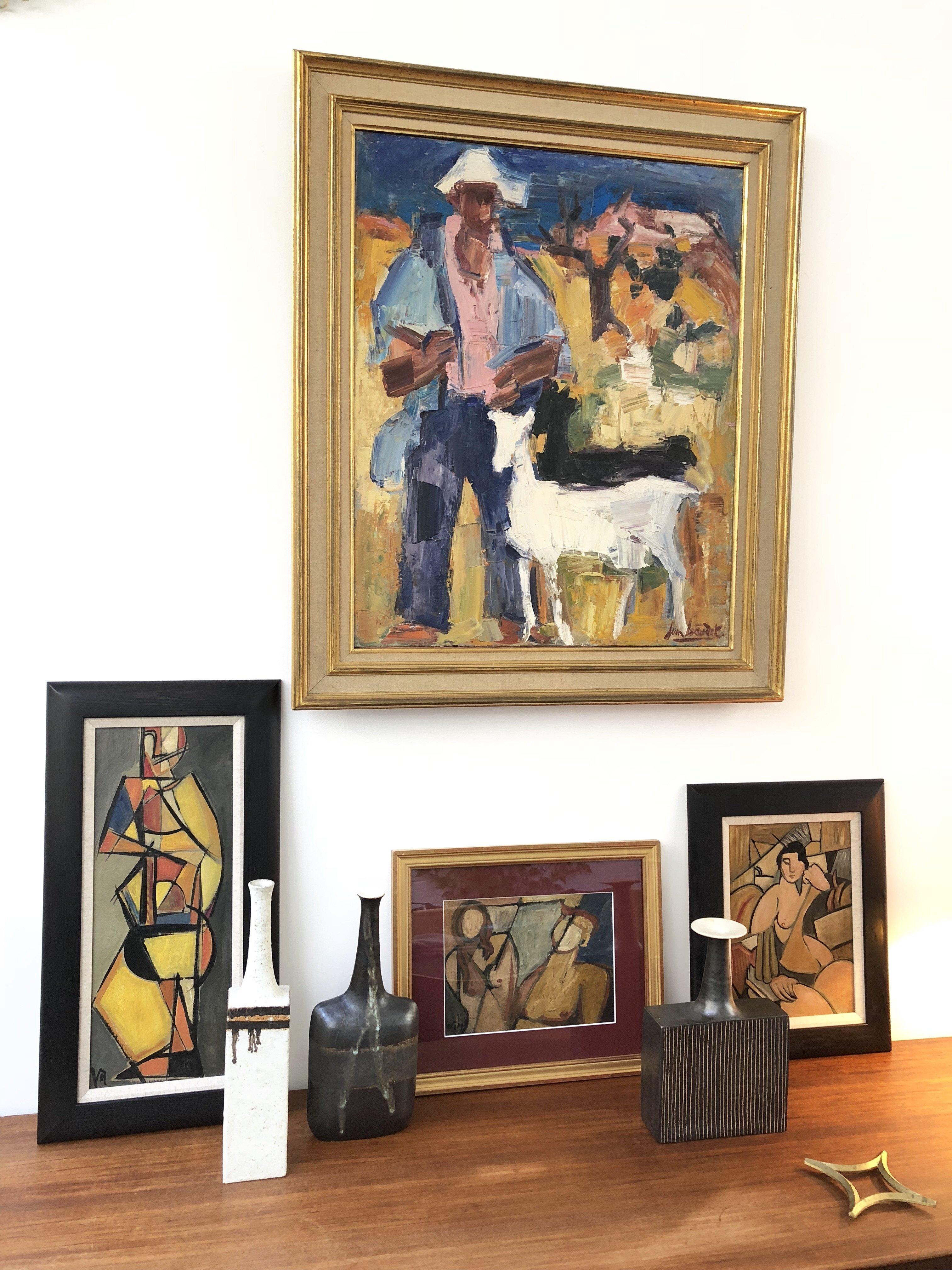 'Portrait of Man and Woman' by STM, Mid-Century Modern Cubist Nude Oil Painting 2