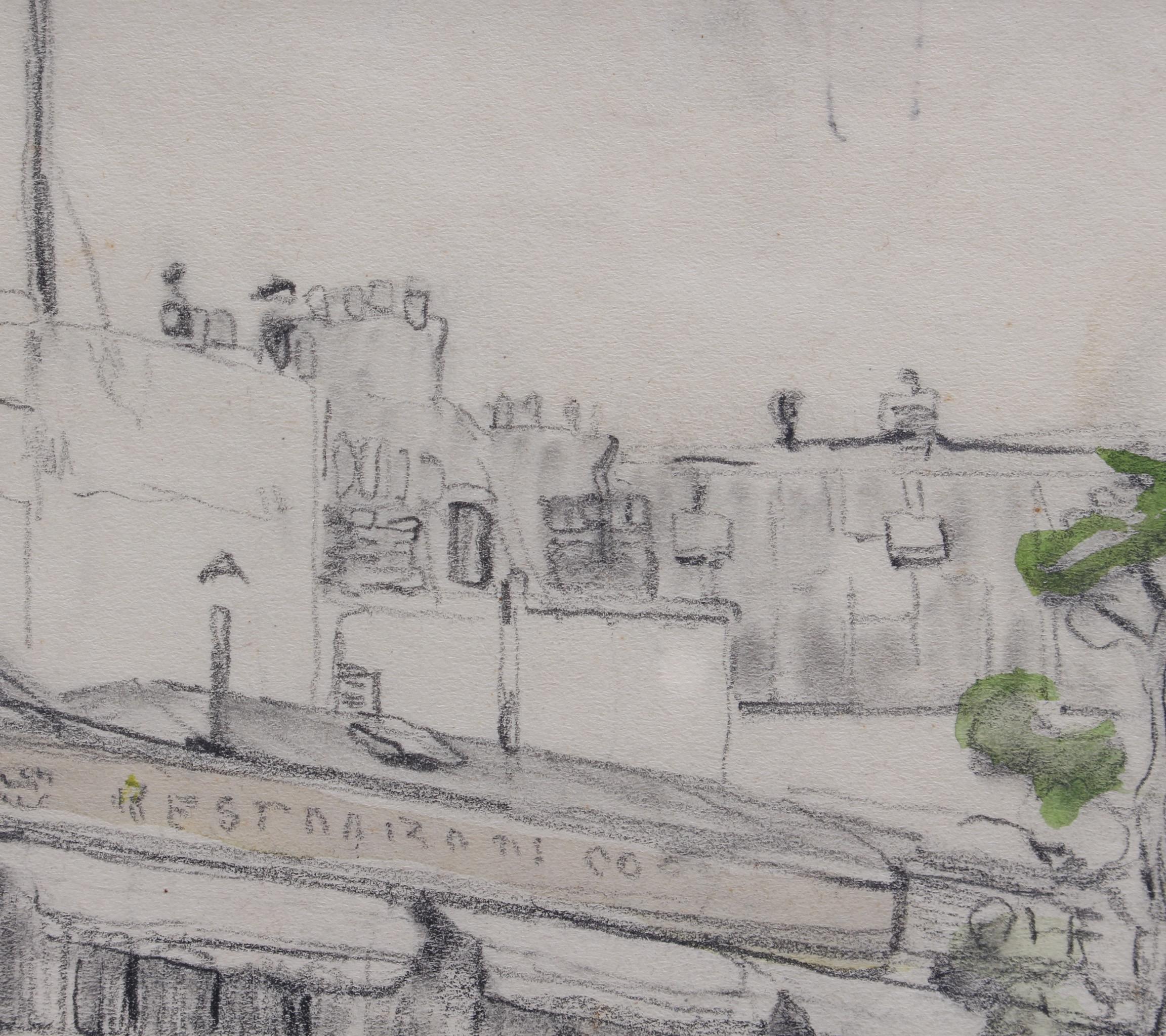 Set of Two Historical Pencil Drawings of Early 20th Century Paris 7