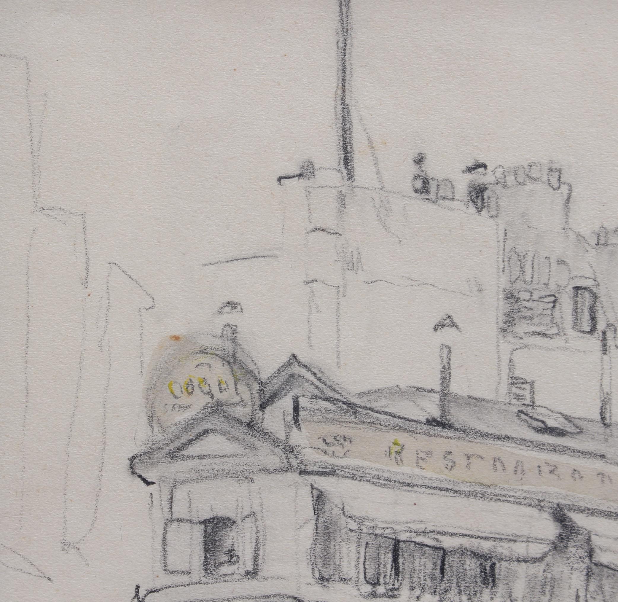 Set of Two Historical Pencil Drawings of Early 20th Century Paris 6
