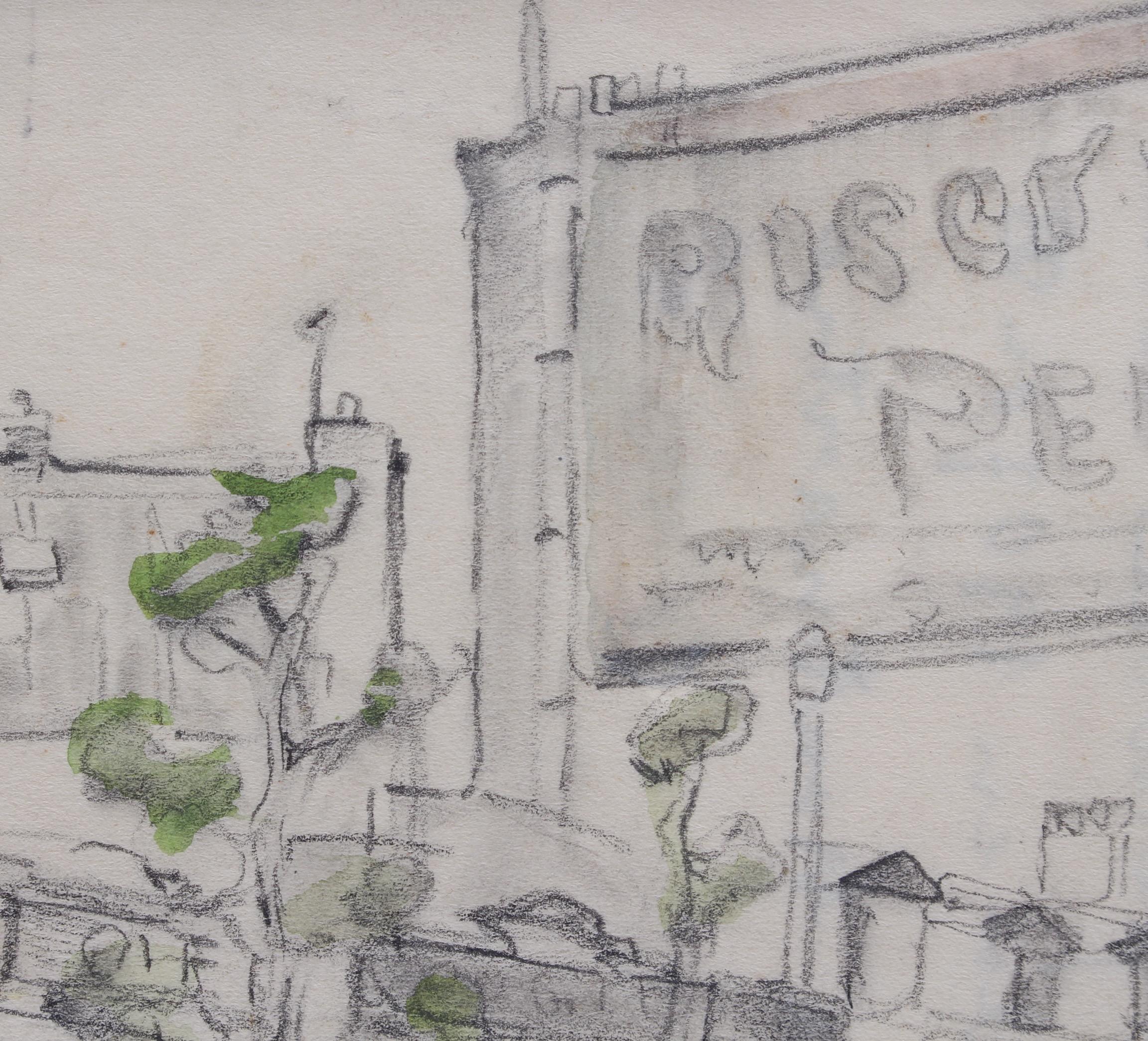 Set of Two Historical Pencil Drawings of Early 20th Century Paris 8