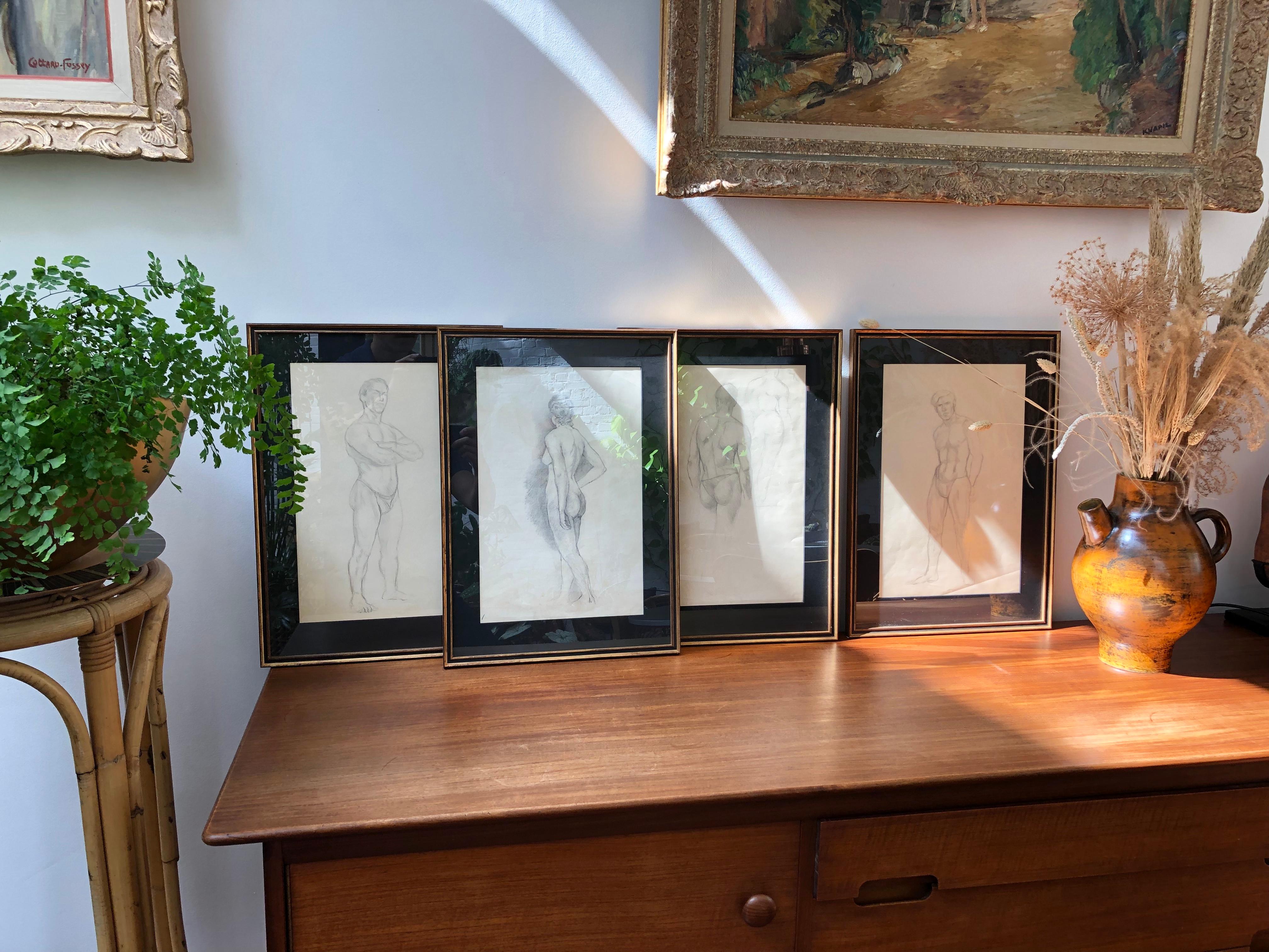 Set of four framed pencil drawings on wove paper (circa 1900-1920), by Bernard Sleigh, RBSA (Provenance: from the artist's studio). An exquisite grouping of four drawings available together as one set. These sketches are possibly studies for larger