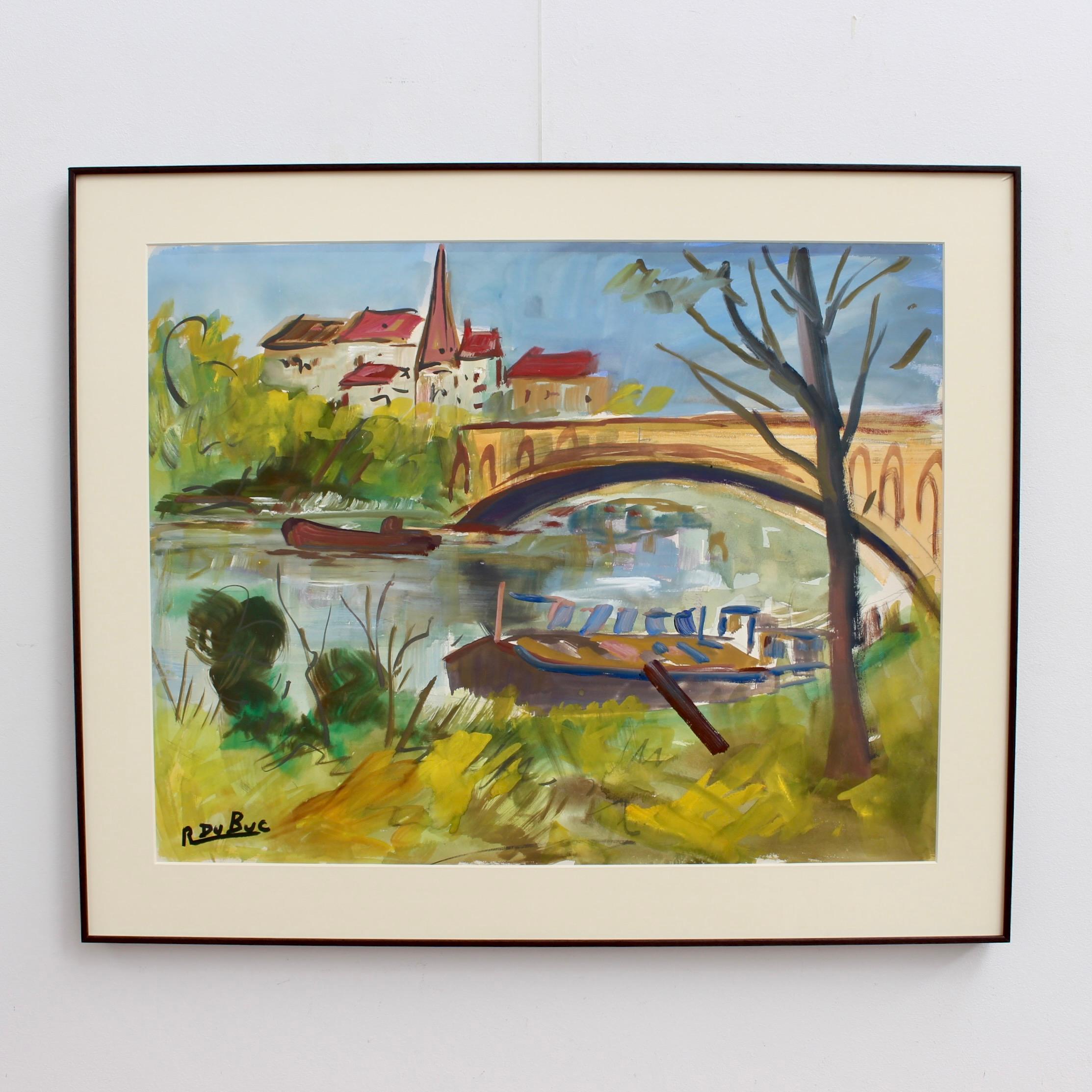 Barge sur la rivière Seine - Painting de Roland DUBUC
