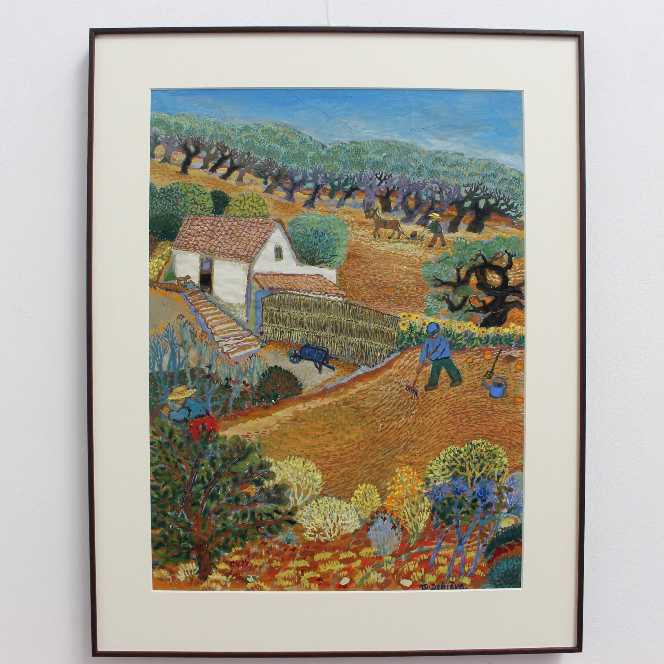 Family Farm in France - Painting by Michel Debiève