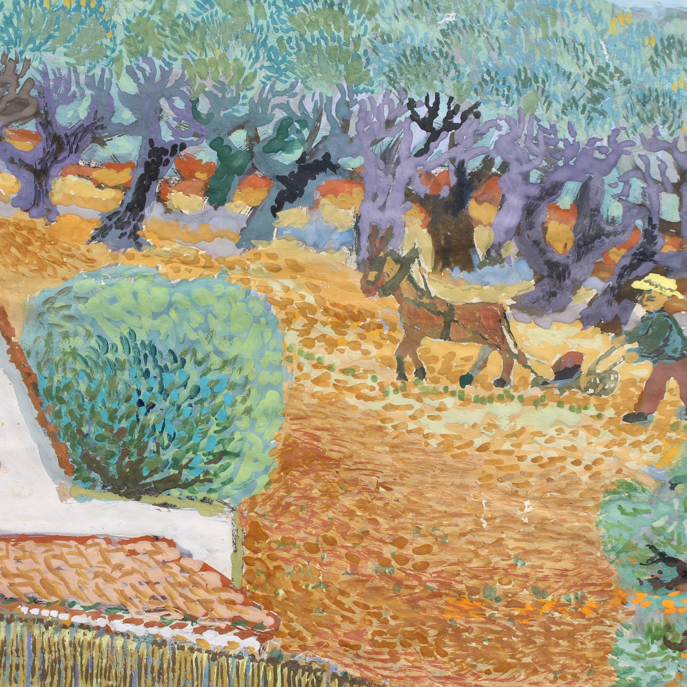 'Family Farm in France', gouache on art paper, by Michel Debiève (circa 1970s). An extremely endearing depiction of a French family farm, the delight is in the detail the artist has rendered. The viewer may look at it over and over and simply be