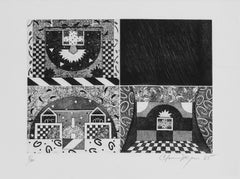 "Untitled", geometric patterned black and white etching, aquatint print.