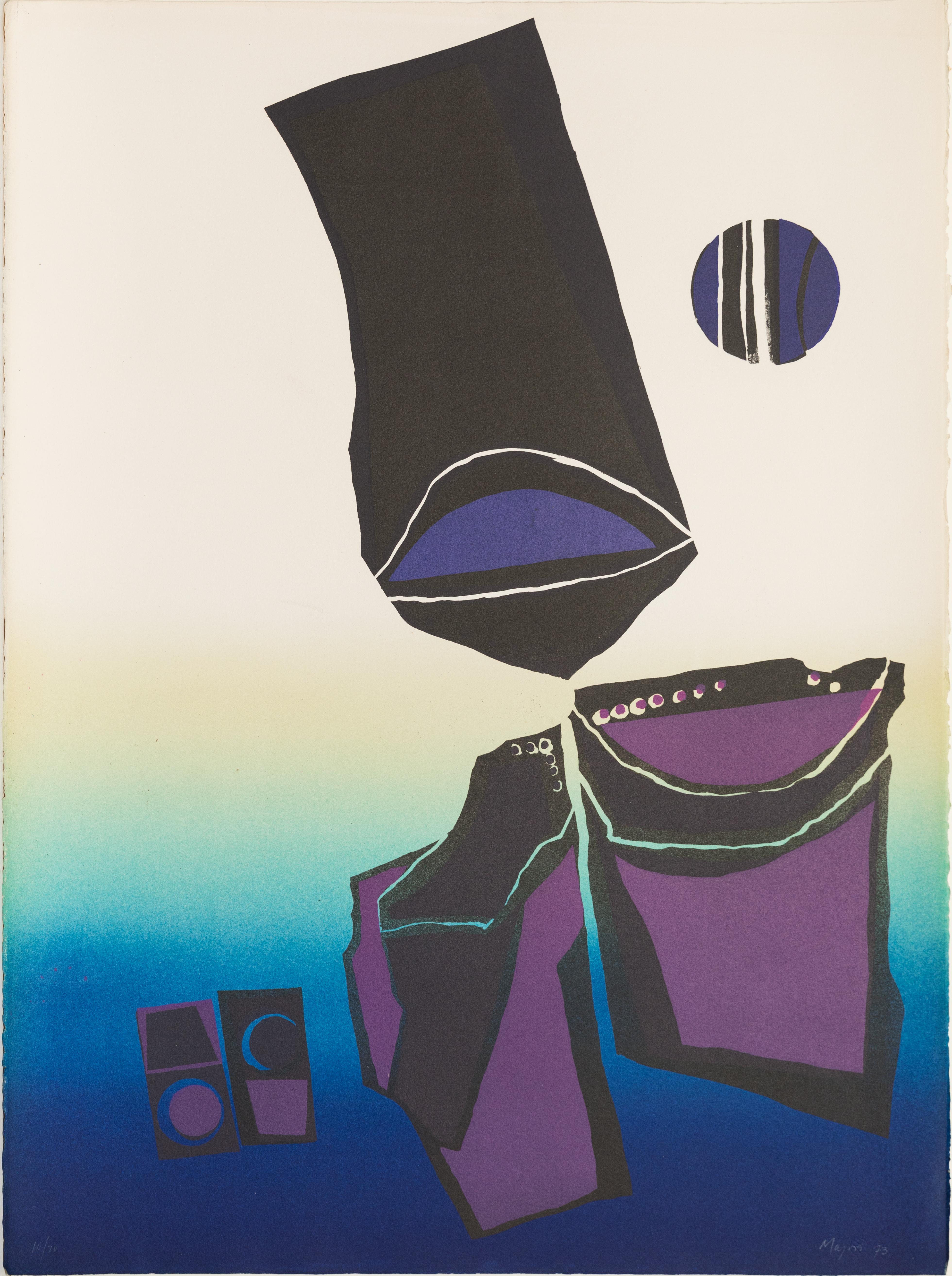 William Majors Abstract Print - "Untitled (Berkley CA)", abstract print, blues, violets, turquoise and black.